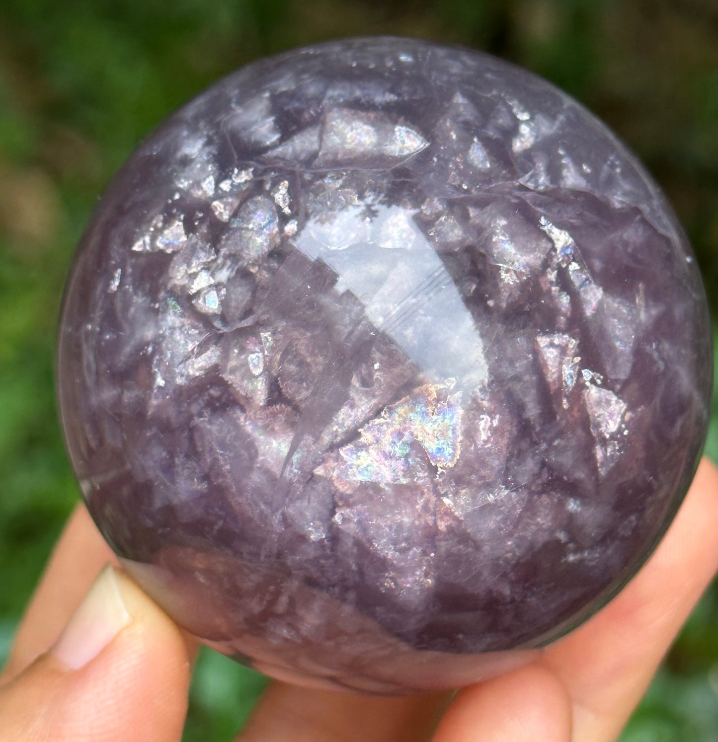 2.24" Purple Tats Fluorite Crystal Quartz Sphere with Rainbow Triangular Mica included/Yellow Fluorite Ball/Healing Stone/Reiki/Chakra/Zen