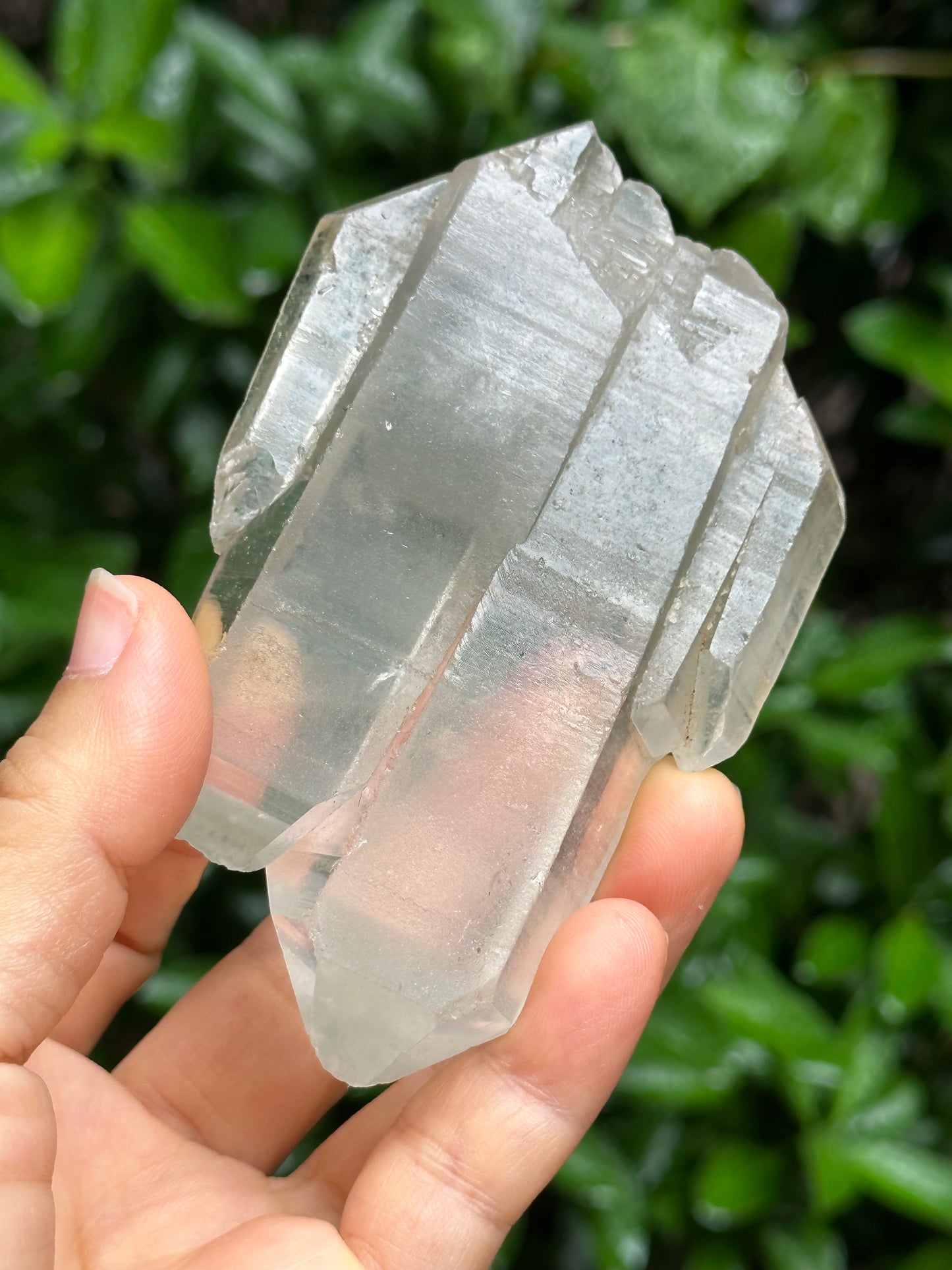 Rare Tabular Multiple Double Terminated Quartz Crystals with Light Green Phantom Included,Chlorite Pyramid Including