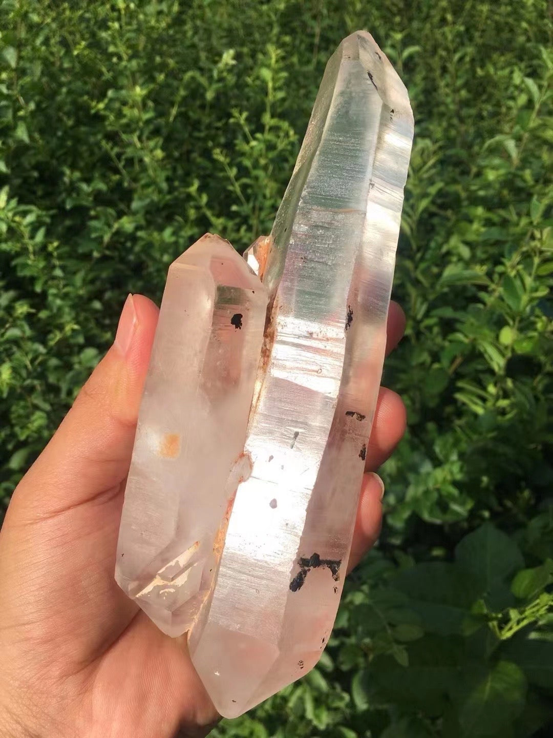 7.87 inches Clear Lemurian Seed Double terminated floating Quartz Crystal Point