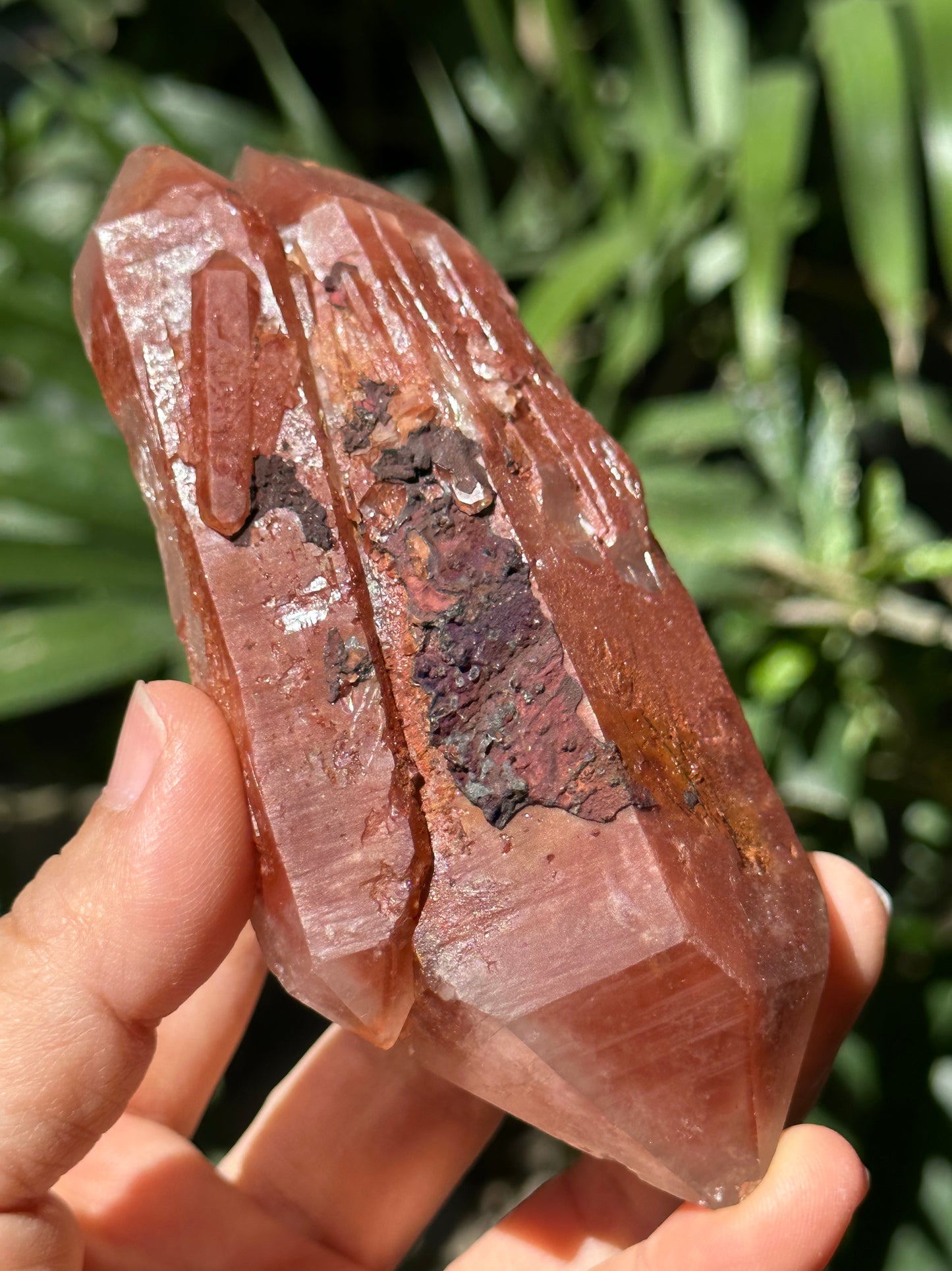 Natural Double Terminated Tantric Twins Red Surface Quartz Crystal Point,Hematite Quartz,Tangerine Crystal,Pyramid Included-107*47*38mm 229g