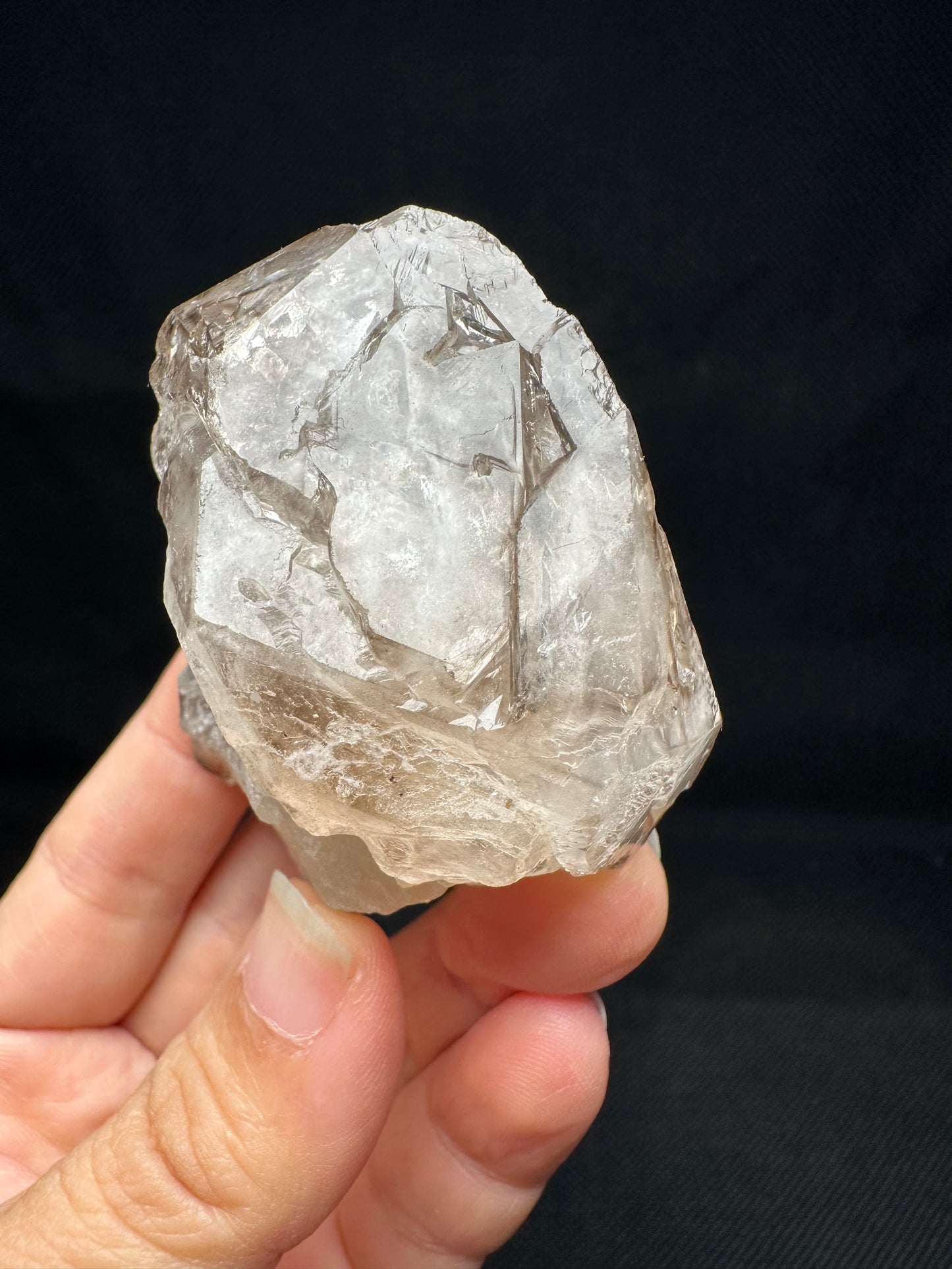 Skeleton Smokey Quartz Crystal Point with opening windows