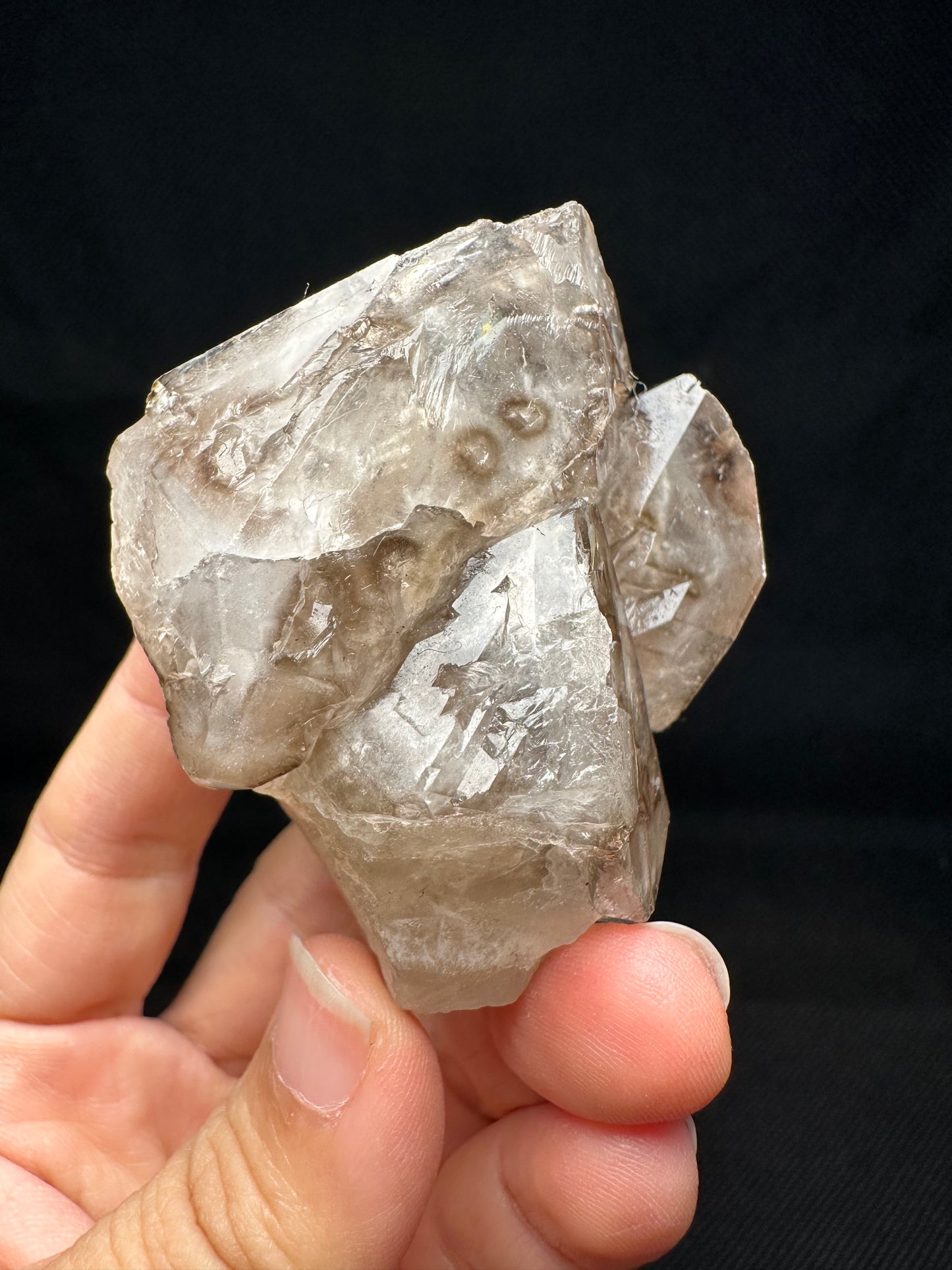 Skeleton Smokey Quartz Crystal Point with opening windows