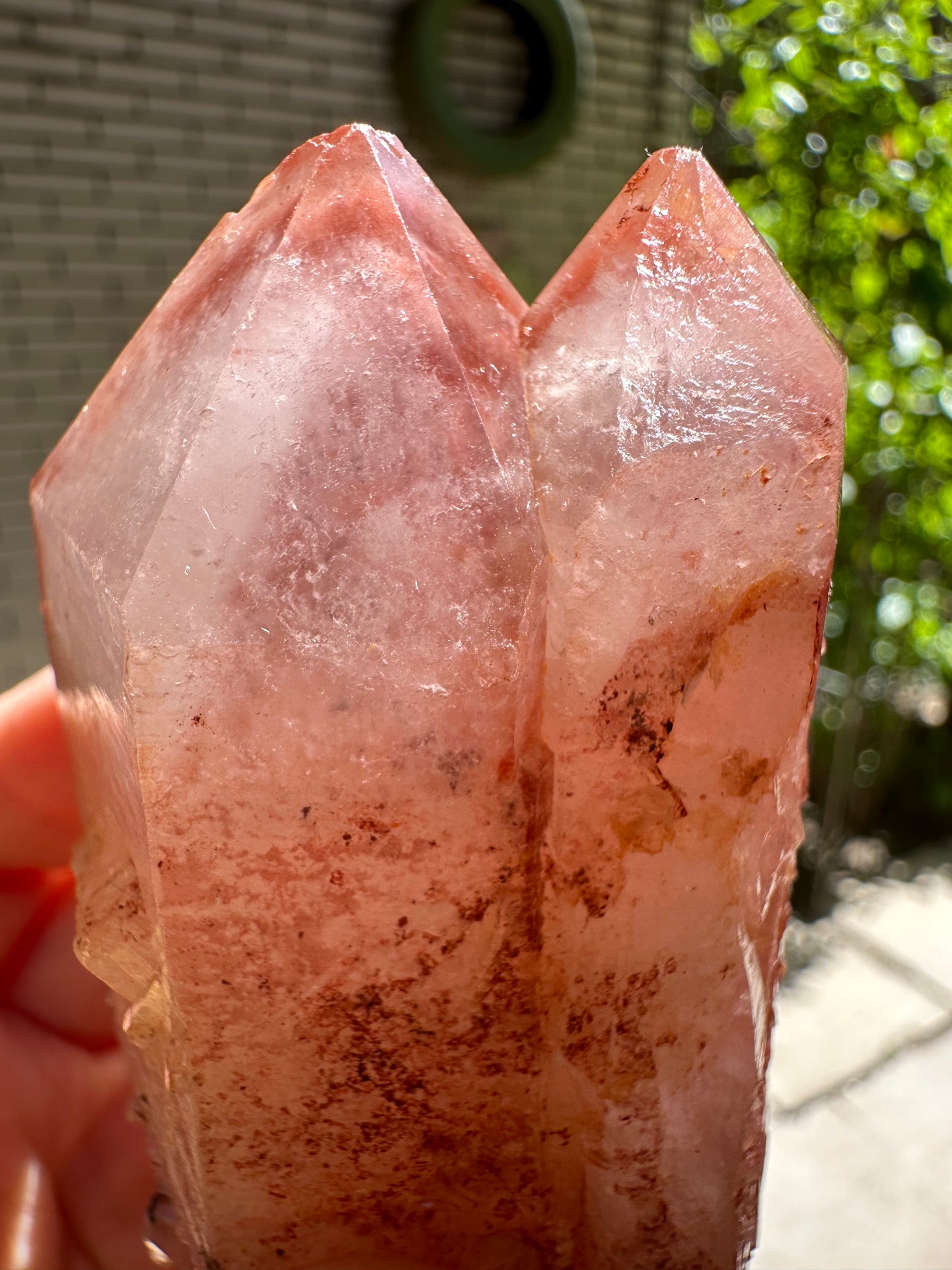 Natural Double Terminated Tantric Twins Red Surface Quartz Crystal Point,Hematite Quartz,Tangerine Crystal,Pyramid Included-107*47*38mm 229g