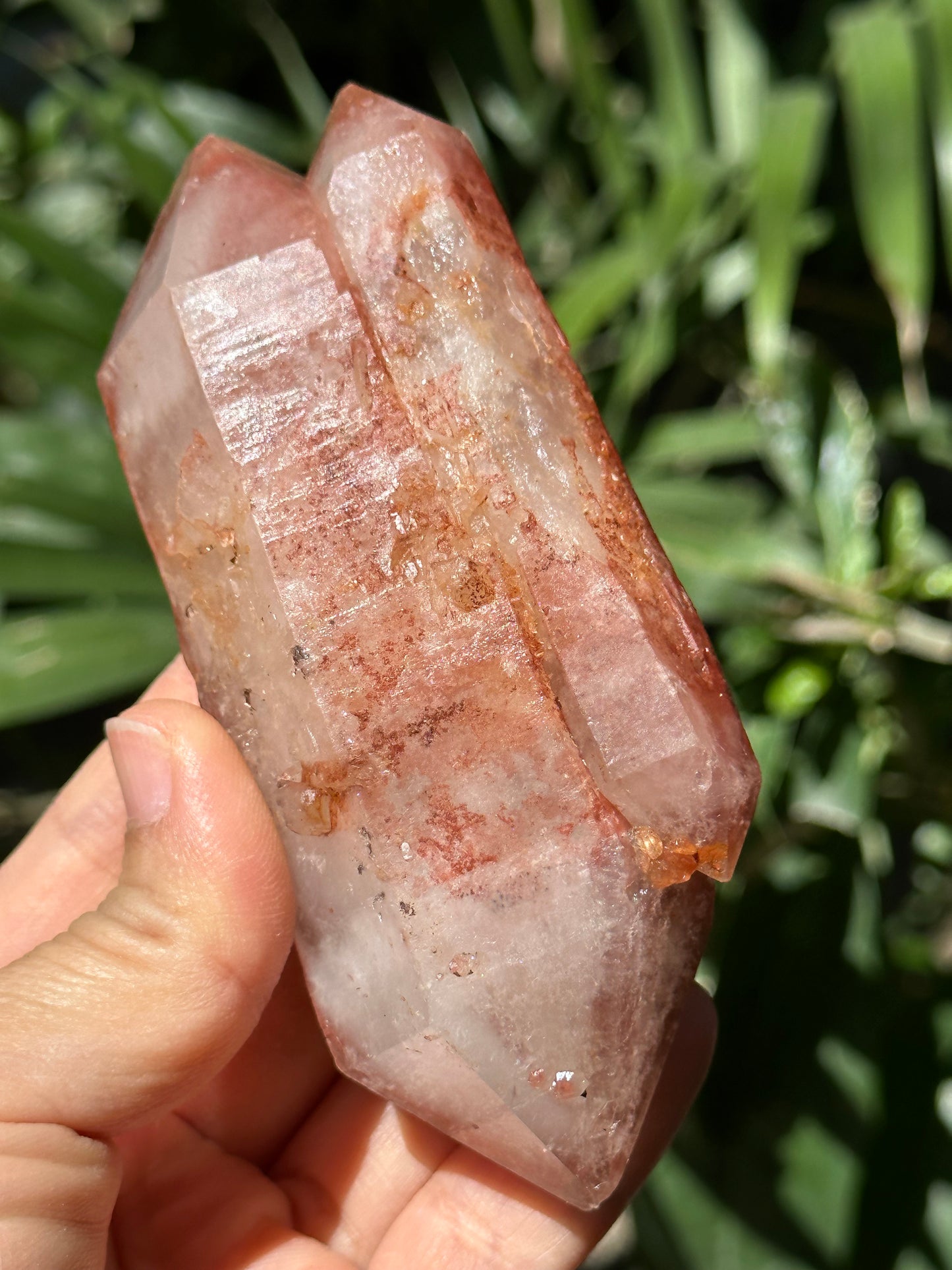 Natural Double Terminated Tantric Twins Red Surface Quartz Crystal Point,Hematite Quartz,Tangerine Crystal,Pyramid Included-107*47*38mm 229g