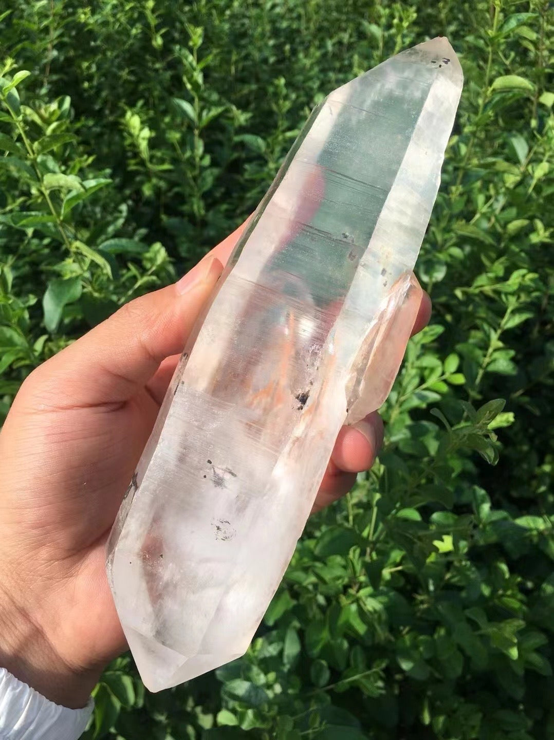 7.87 inches Clear Lemurian Seed Double terminated floating Quartz Crystal Point