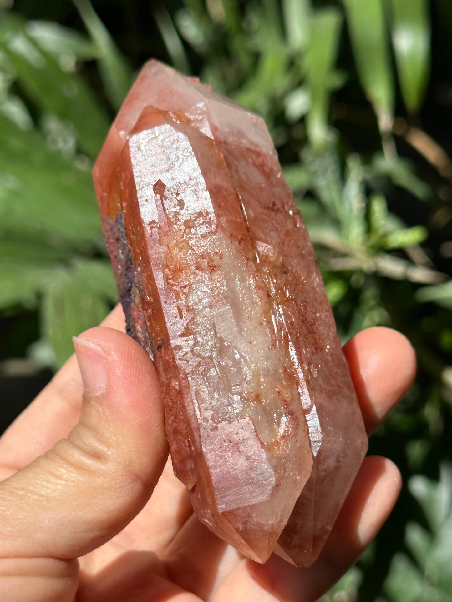 Natural Double Terminated Tantric Twins Red Surface Quartz Crystal Point,Hematite Quartz,Tangerine Crystal,Pyramid Included-107*47*38mm 229g