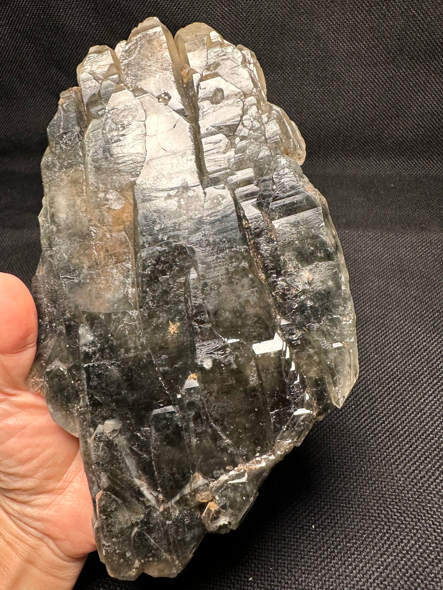 Large Flat Clear Elestial Quartz Crystal with Black Rutile included-double terminated Quartz