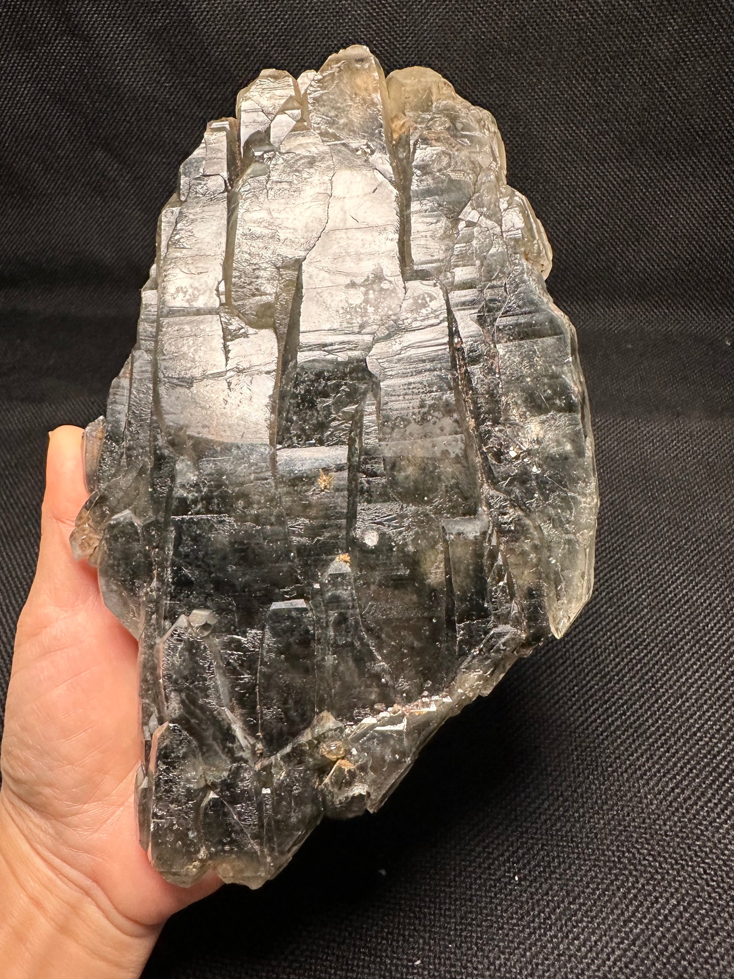 Large Flat Clear Elestial Quartz Crystal with Black Rutile included-double terminated Quartz