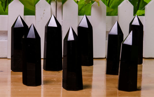 Black Obsidian Quartz Crystal Point Towers