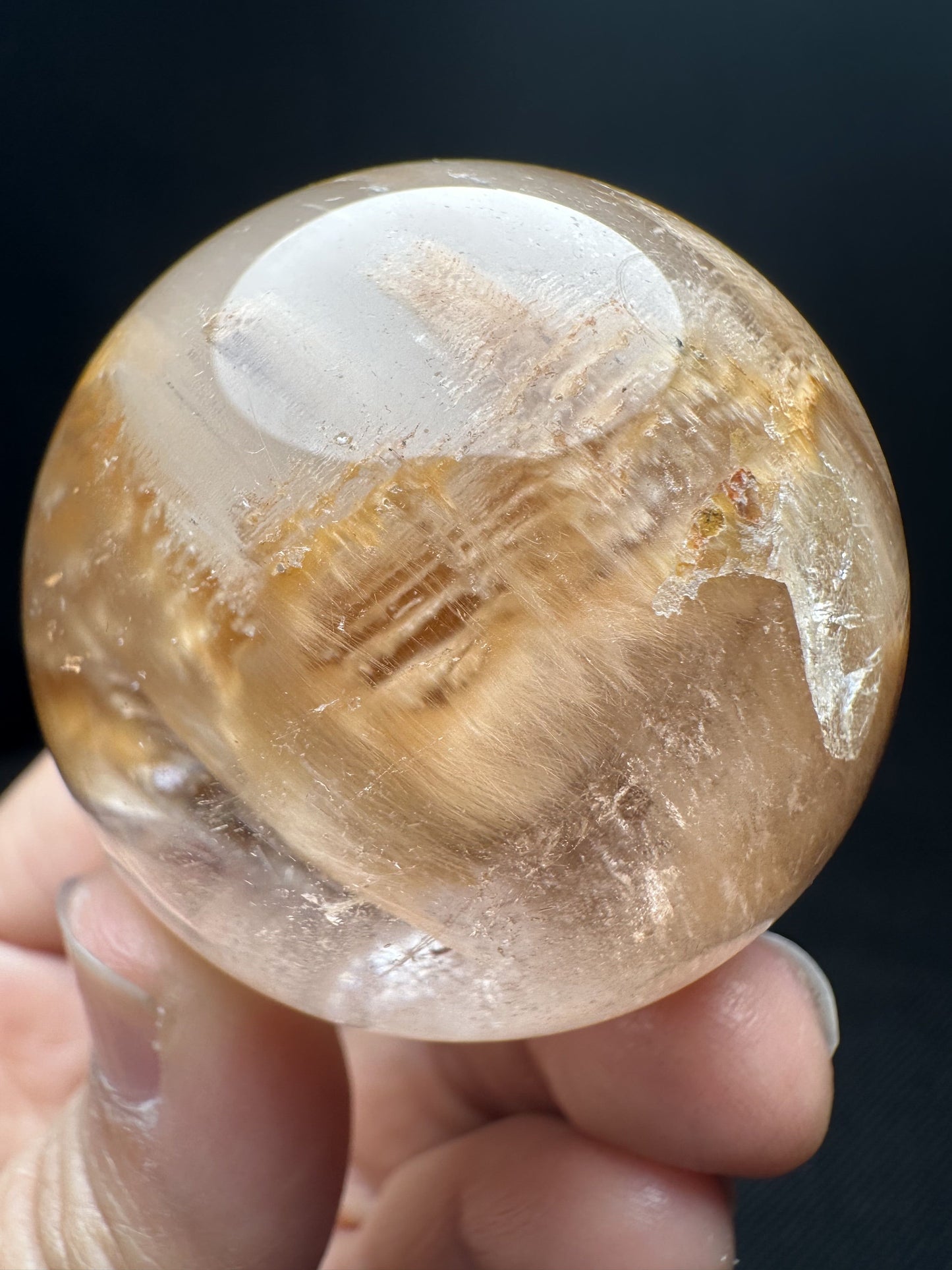 Rare Natural Angle Wings Inside Quartz Sphere/Yellow White Amphibole Quartz Crystal Sphere/White Phantom Quartz Ball/Angel Crystal-46 mm