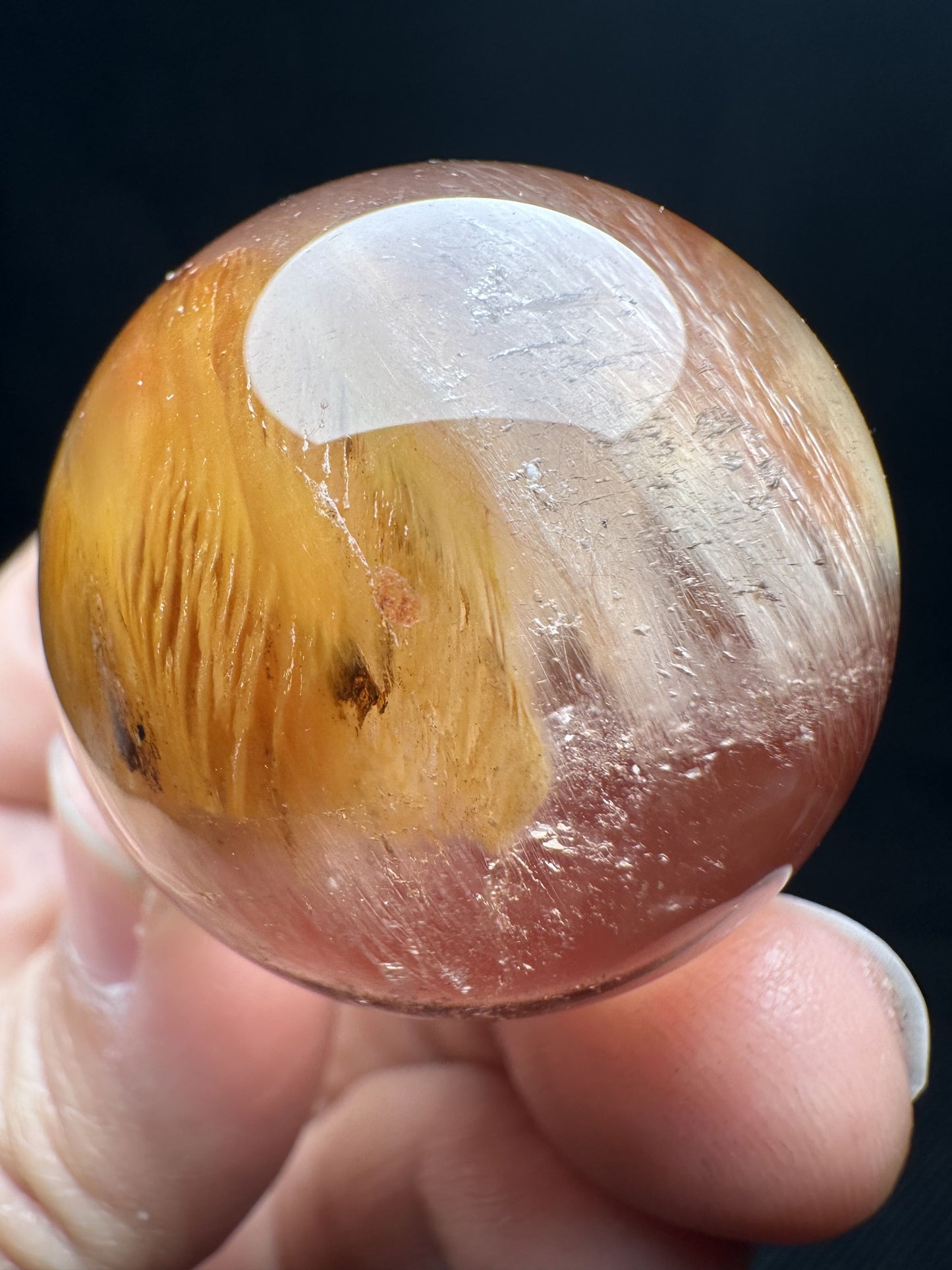 Rare Natural Clear Yellow Red Angle Wings Phantom Quartz Ball/Yellow Amphibole Included Quartz sphere/Rooster Tail Quartz-33mm