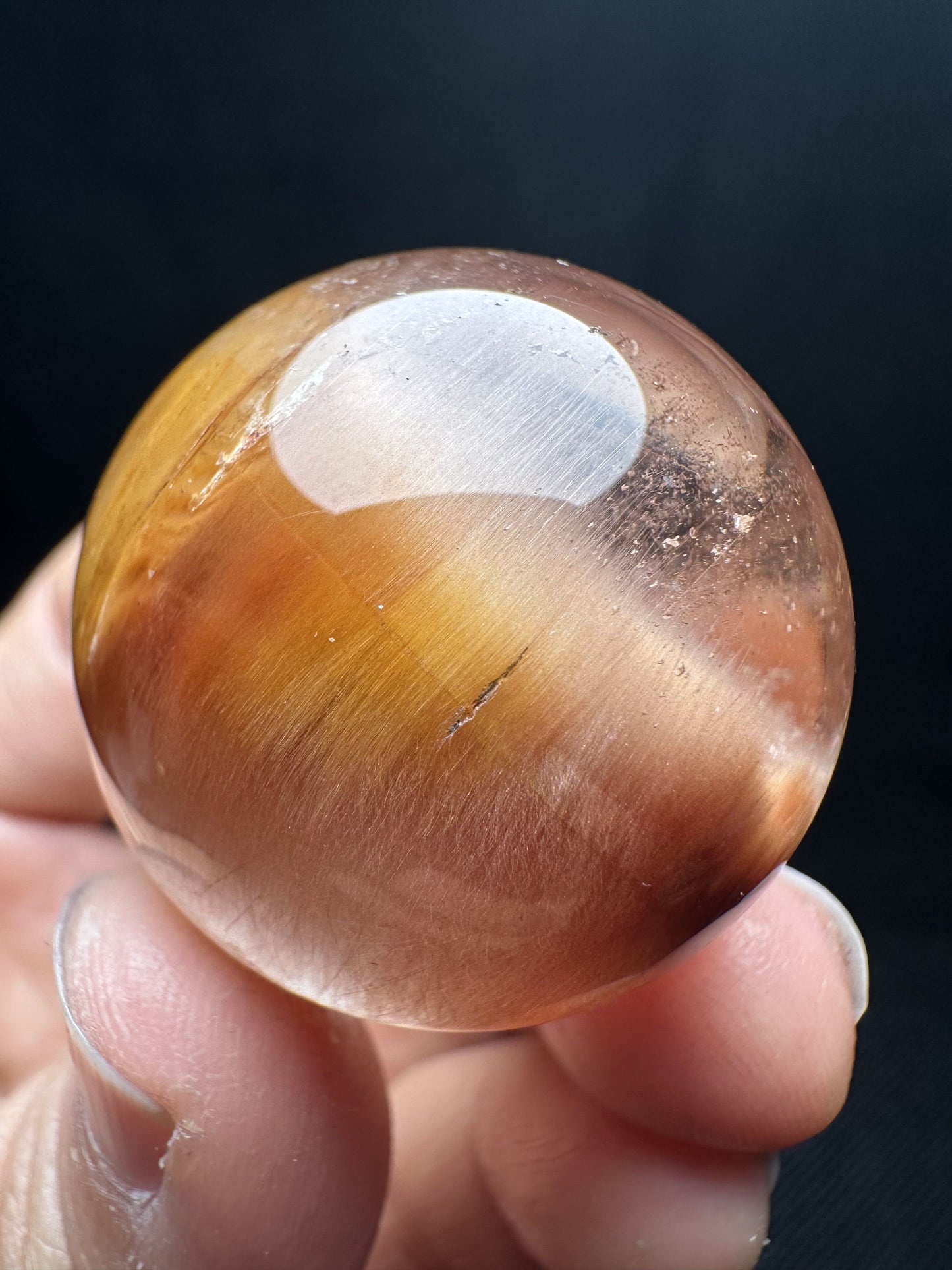 Rare Natural Clear Yellow Red Angle Wings Phantom Quartz Ball/Yellow Amphibole Included Quartz sphere/Rooster Tail Quartz-33mm