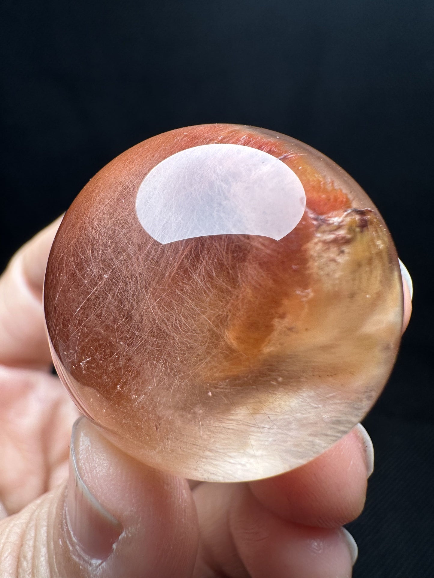 Rare Natural Clear Yellow Red Angle Wings Phantom Quartz Ball/Yellow Amphibole Included Quartz sphere/Rooster Tail Quartz-33mm