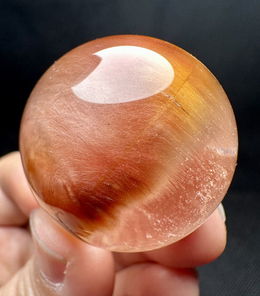 Rare Natural Clear Yellow Red Angle Wings Phantom Quartz Ball/Yellow Amphibole Included Quartz sphere/Rooster Tail Quartz-33mm