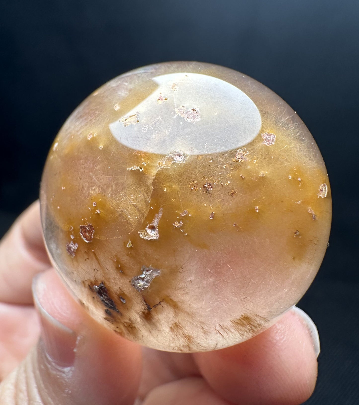 Rare Natural Golden Angel Phantom Quartz Sphere/Natural Yellow Amphibole Included in Quartz Ball/Included Phantom Crystal-36 mm