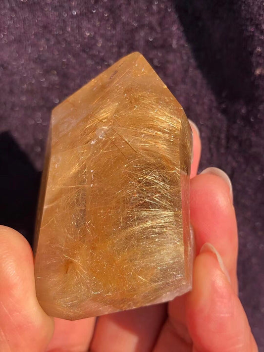 Gold Rutilated Crystal Tower-polished/Natural Golden Rutilated Quartz Point/Acicular Inclusions of Rutile/Precious Crystal/Healing Energy