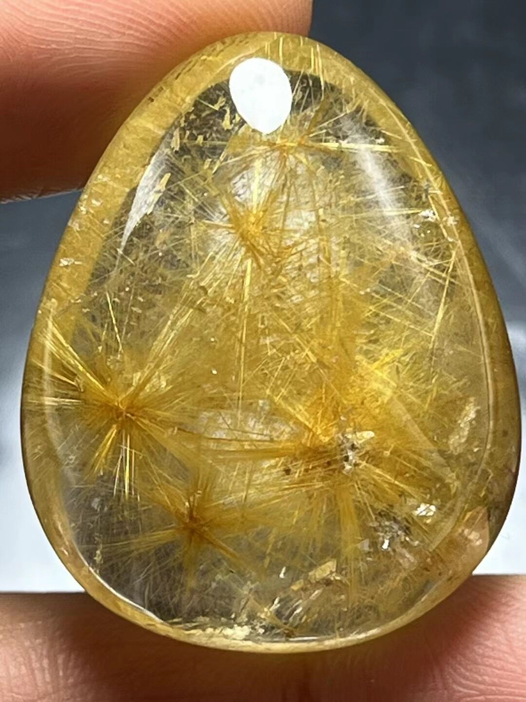 Natural Clear Gold Flower Rutilated Quartz Drop Shaped Pendant/Rutile Crystal Quartz bead/Beautiful Scenic included/special gift-30*27*16 mm 18 g