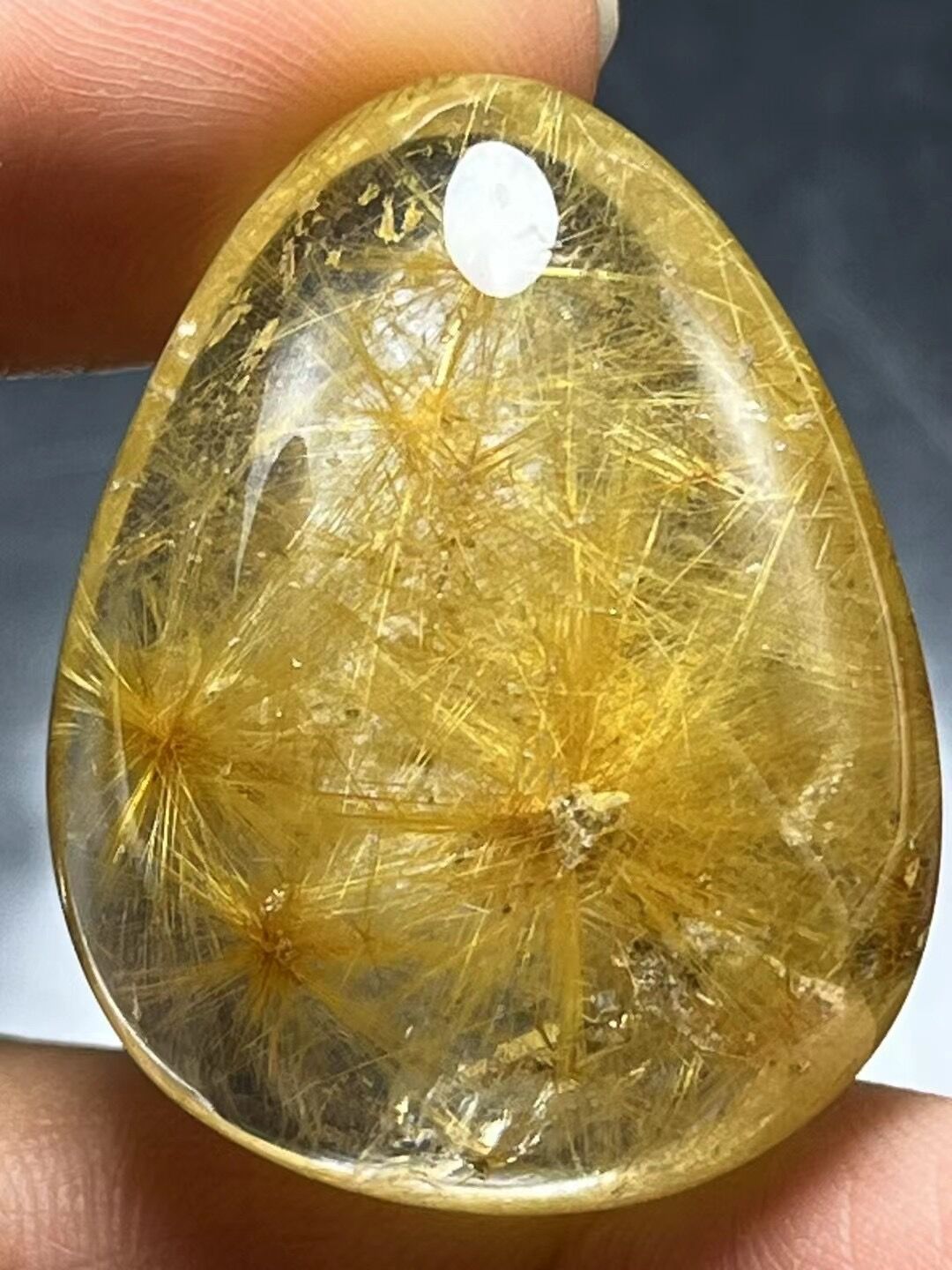 Natural Clear Gold Flower Rutilated Quartz Drop Shaped Pendant/Rutile Crystal Quartz bead/Beautiful Scenic included/special gift-30*27*16 mm 18 g