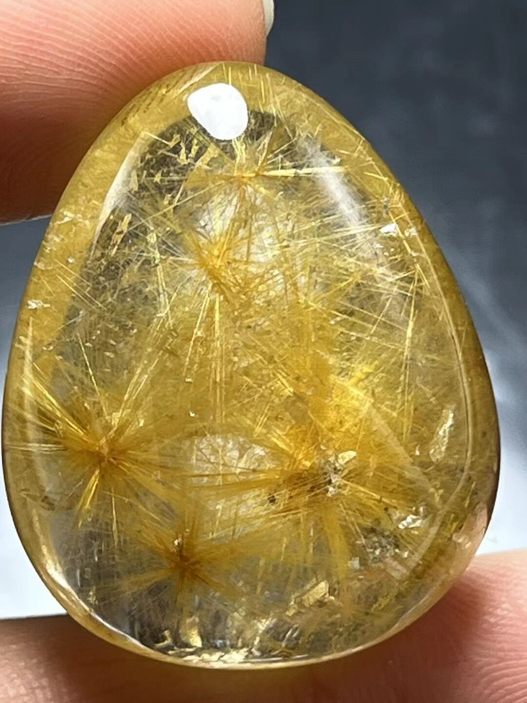 Natural Clear Gold Flower Rutilated Quartz Drop Shaped Pendant/Rutile Crystal Quartz bead/Beautiful Scenic included/special gift-30*27*16 mm 18 g