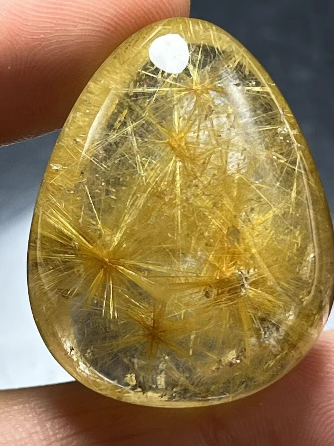 Natural Clear Gold Flower Rutilated Quartz Drop Shaped Pendant/Rutile Crystal Quartz bead/Beautiful Scenic included/special gift-30*27*16 mm 18 g