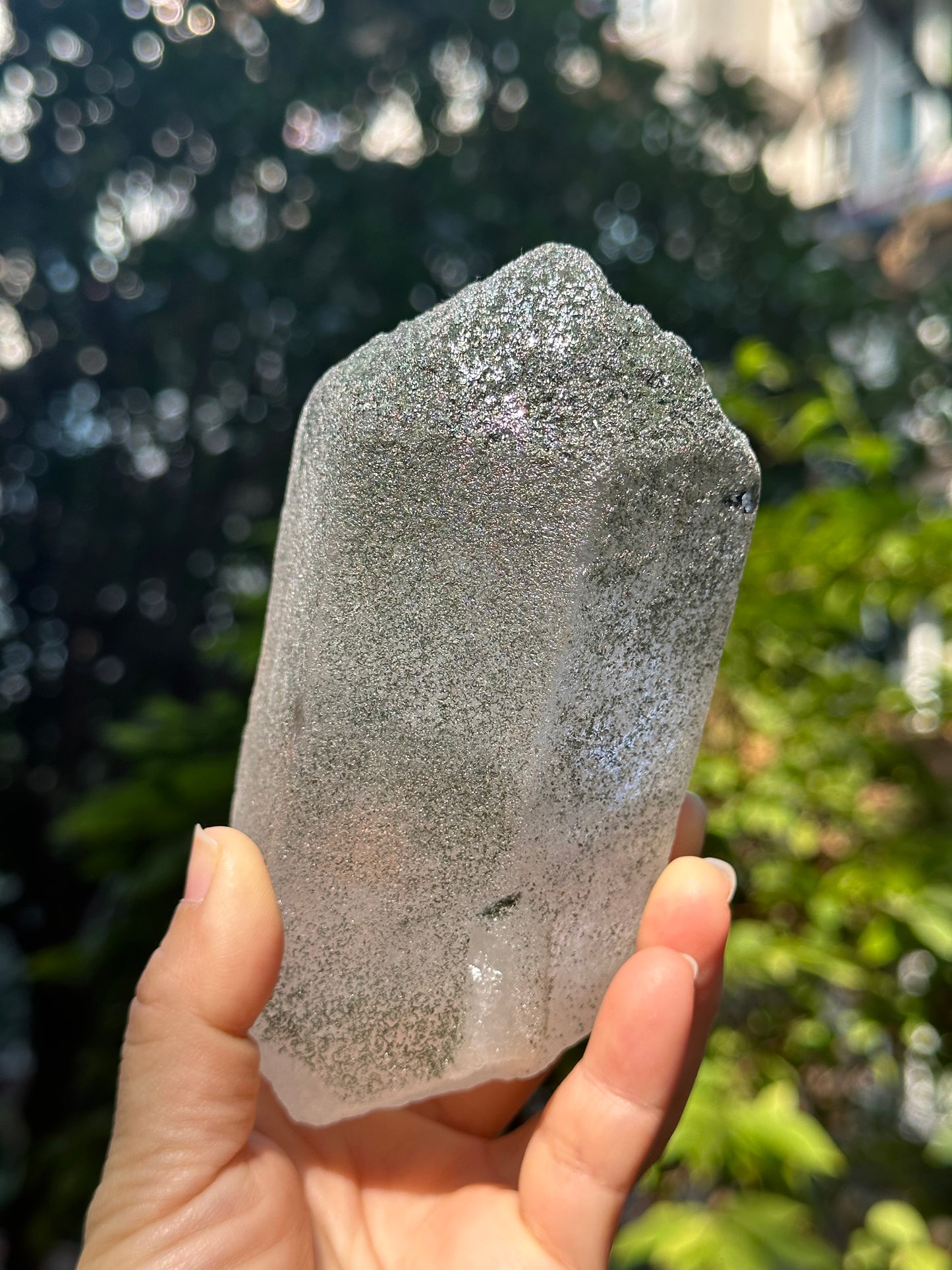 Shining Raw Himalayan Self-Healed Green Phantom Crystal Quartz Point/Chlorite Castle Quartz from Tibet- 132*71*60 mm 731 g