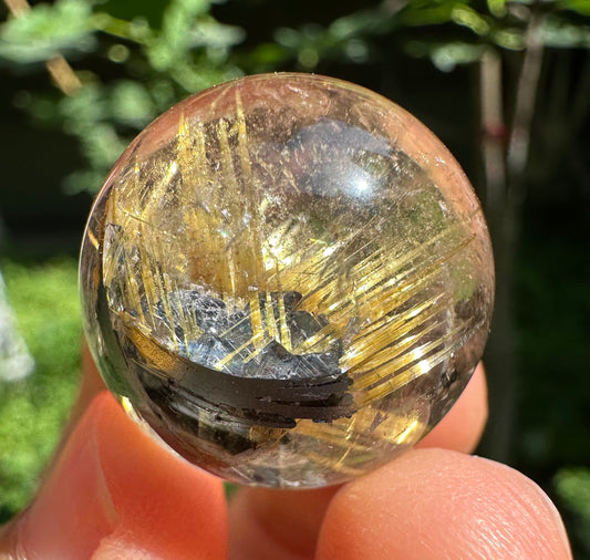 Shining Golden Flower Star Rutile Quartz Sphere/Golden Threads Included in Crystal Bead/Gold Needles Inside Crystal Ball-22.5 mm