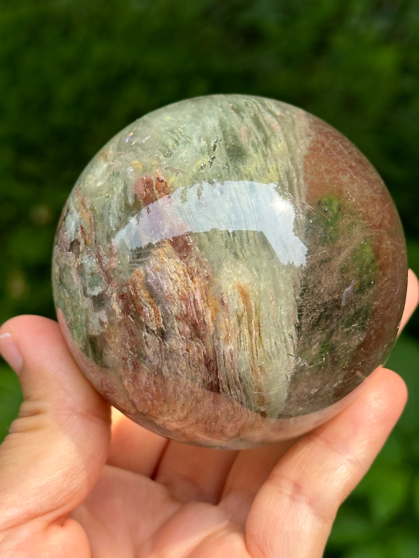 2.68" Rare Large Green Phantom Pyramid Included In Quartz Crystal Sphere,Garden Quartz,Scenic Crystal Ball-68 mm