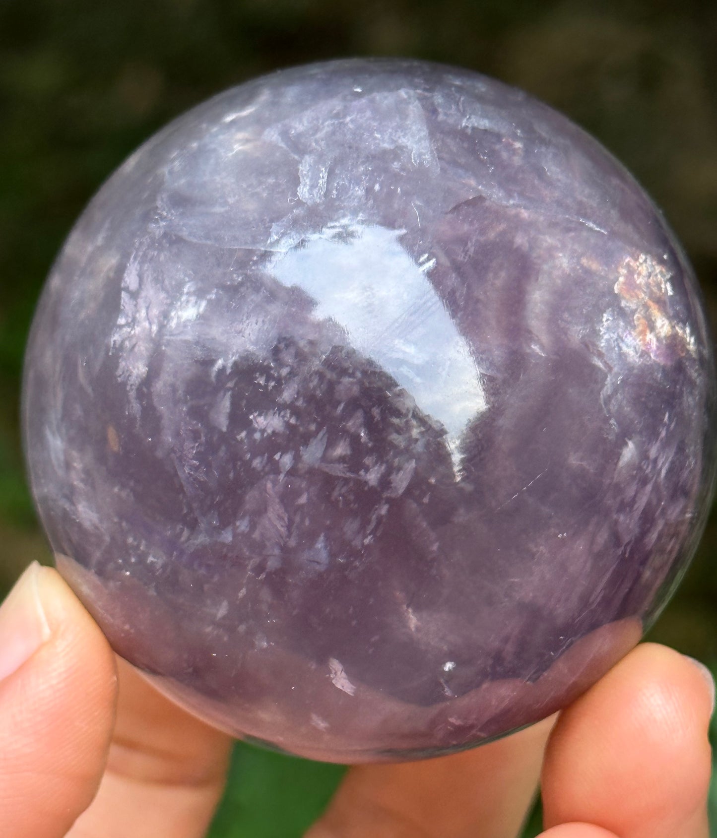 2.24" Purple Tats Fluorite Crystal Quartz Sphere with Rainbow Triangular Mica included/Yellow Fluorite Ball/Healing Stone/Reiki/Chakra/Zen