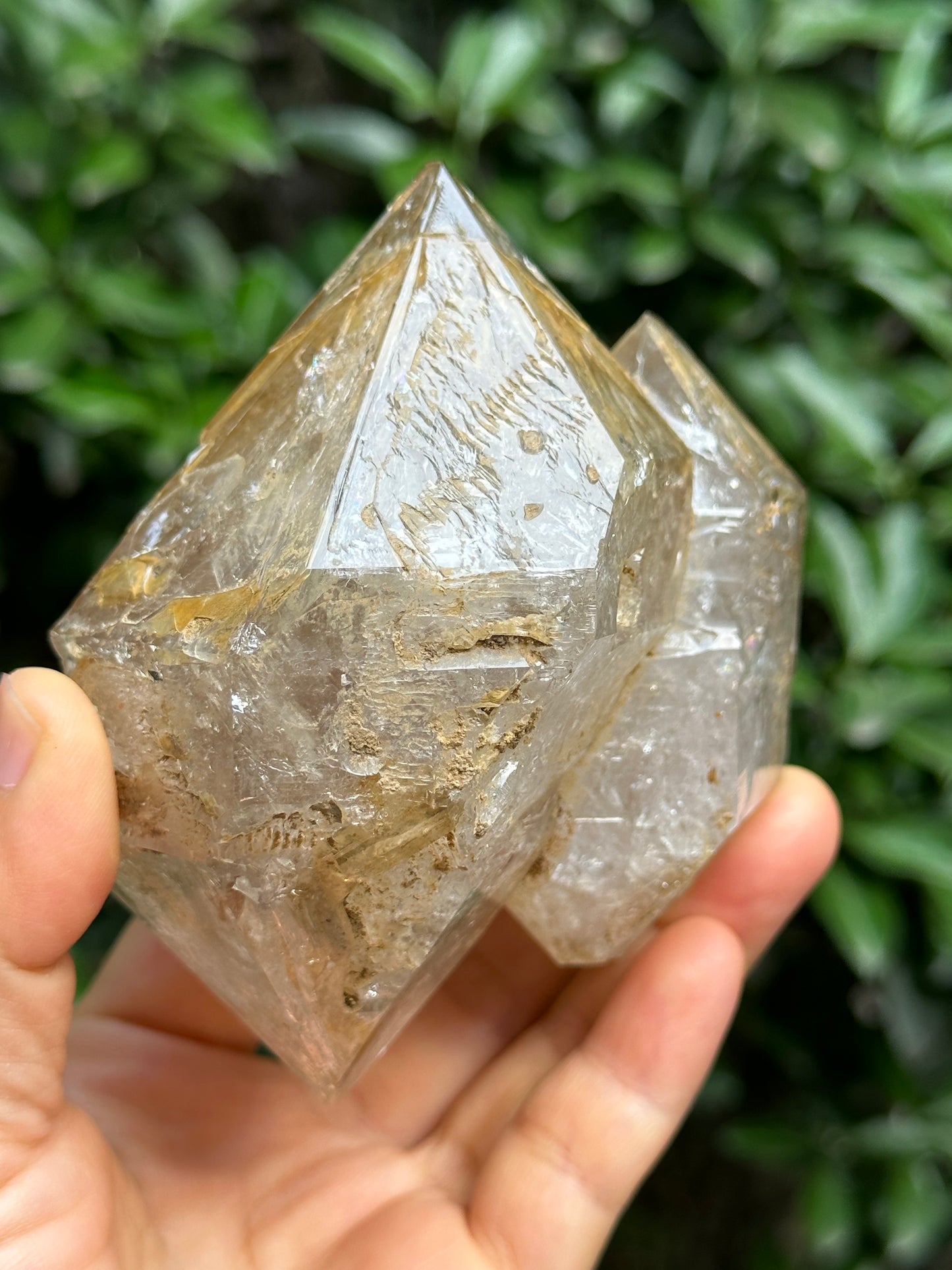 Rare Tantric Twins Double Terminated Fenster Skeletal Quartz Large Herkimer Diamond Crystal/Himalayan Energy Quartz Crystal-99*88*64 mm 490g