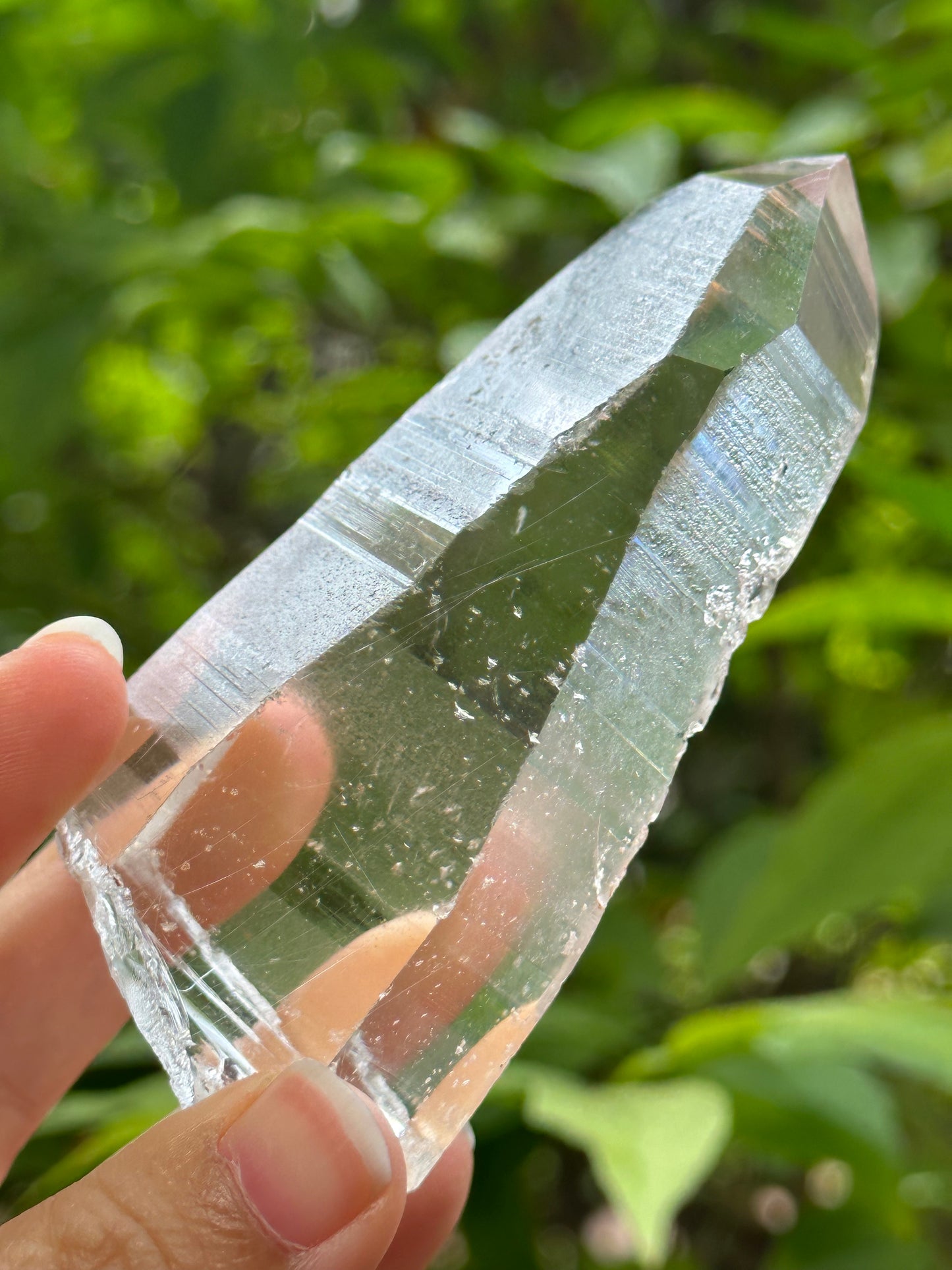 Rare Perfect Clear Lemurian Seed Quartz Crystal With Green Phantom & Silver Rutile Included