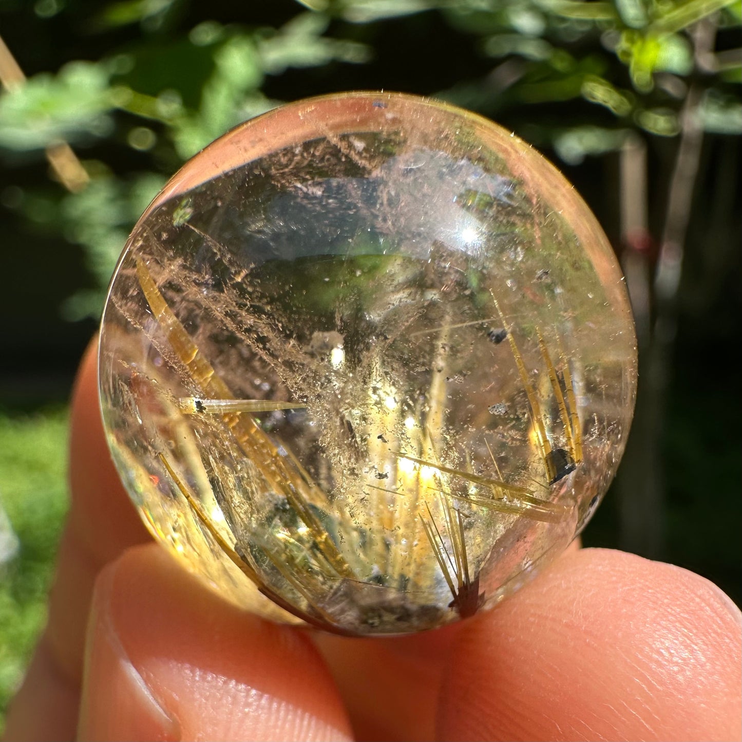 Shining Golden Flower Star Rutile Quartz Sphere/Golden Threads Included in Crystal Bead/Gold Needles Inside Crystal Ball-22.5 mm