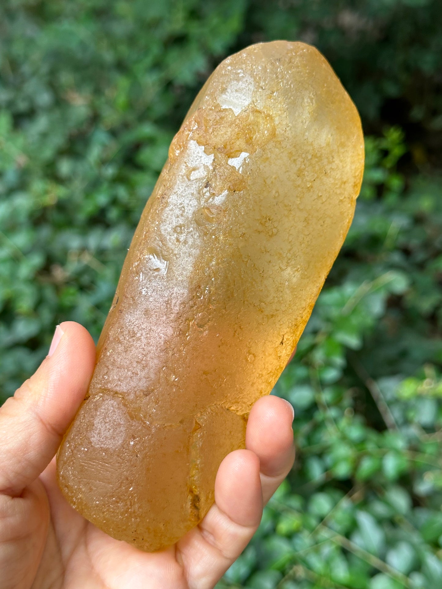 Natural Golden Surface River Tumbled Double Terminated Enhydro Quartz Crystal/Fenster Skeleton Crystal/Tangerine Quartz-599 g