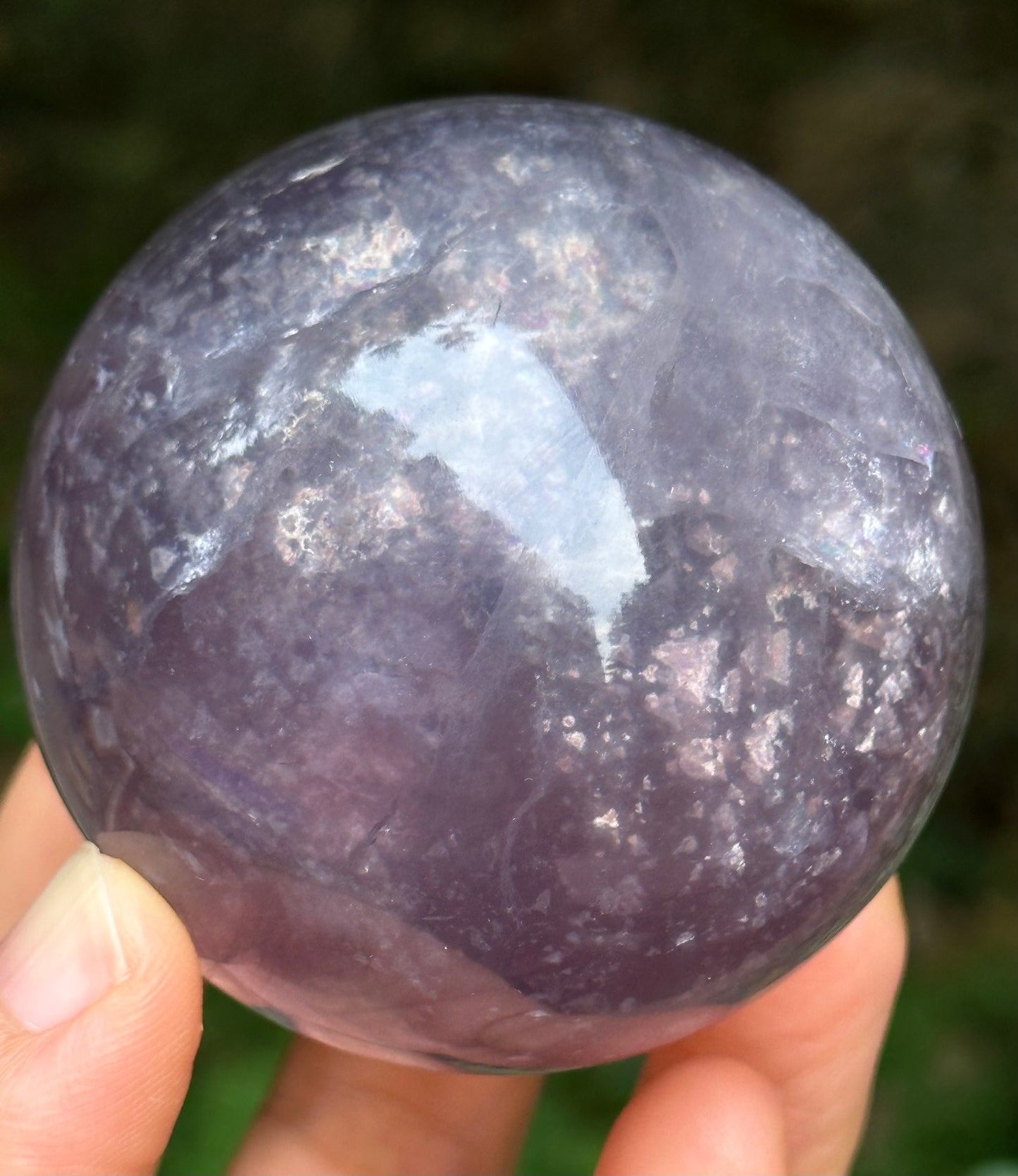 2.24" Purple Tats Fluorite Crystal Quartz Sphere with Rainbow Triangular Mica included/Yellow Fluorite Ball/Healing Stone/Reiki/Chakra/Zen