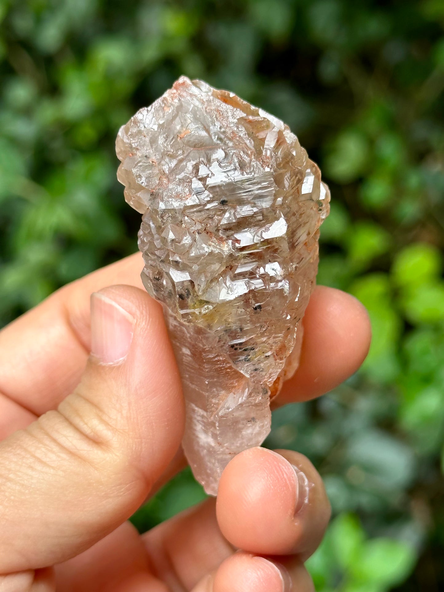 Rare Fluorescent Skeleton Fenster Quartz Crystal Point with red soil-from Madagascar Scepter Crystal/Energy Quartz-62*30*23 mm 47g