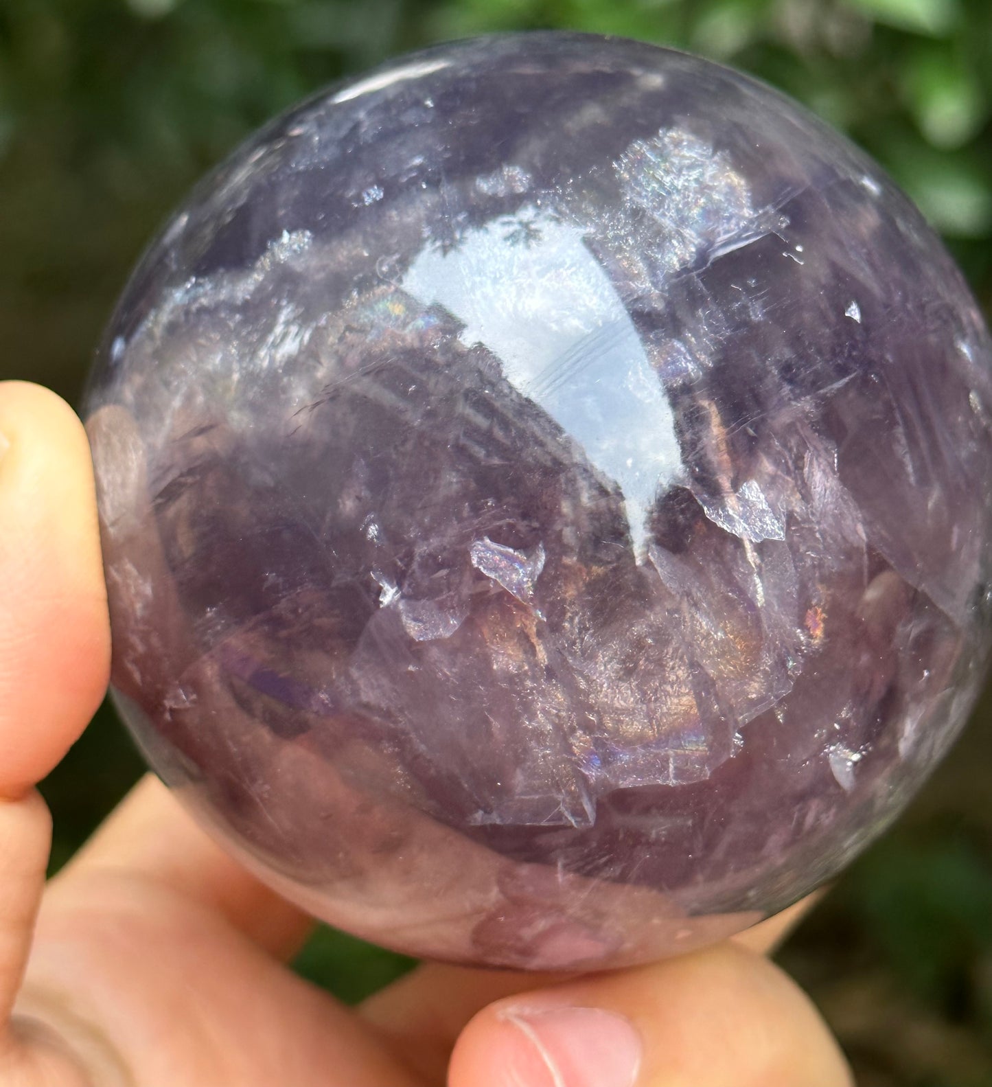 2.67" Purple Tats Fluorite Crystal Quartz Sphere with Rainbow Triangular Mica included/Yellow Fluorite Ball/Healing Stone/Reiki/Chakra/Zen