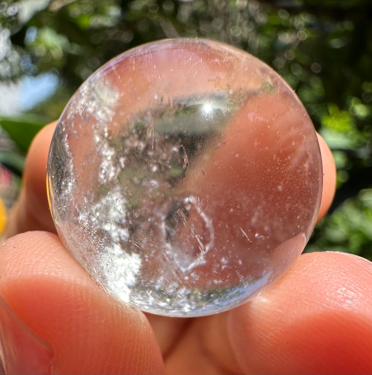 23 mm Rare Clear Enhydro Quartz Moving Bubble inside an Inner Negative Crystal Quartz Sphere