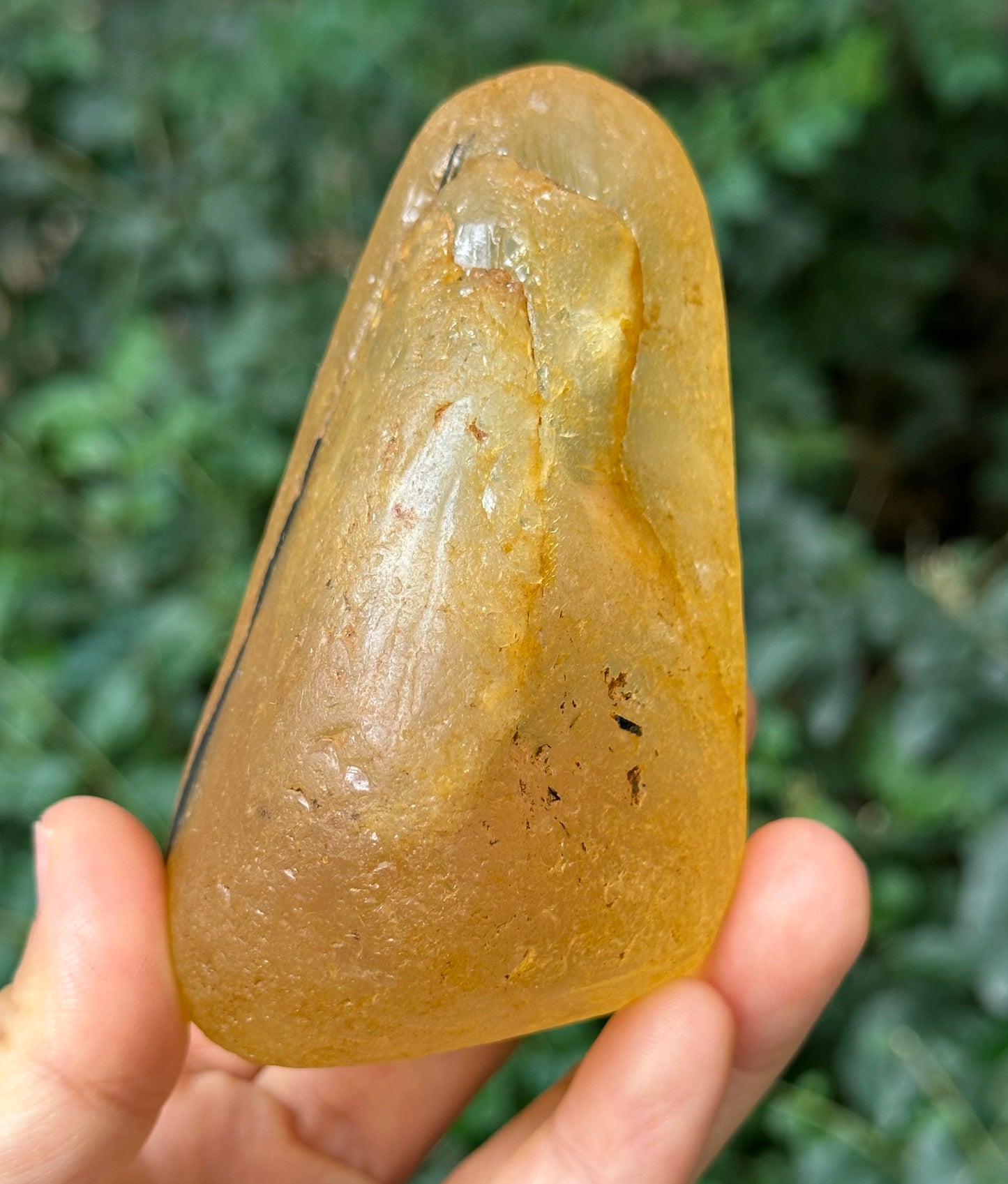 Natural Golden Surface River Tumbled Quartz Crystal Point +Black Tourmaline+Green Phantom /Tangerine Quartz/Yellow Stone/Special gift-380 g