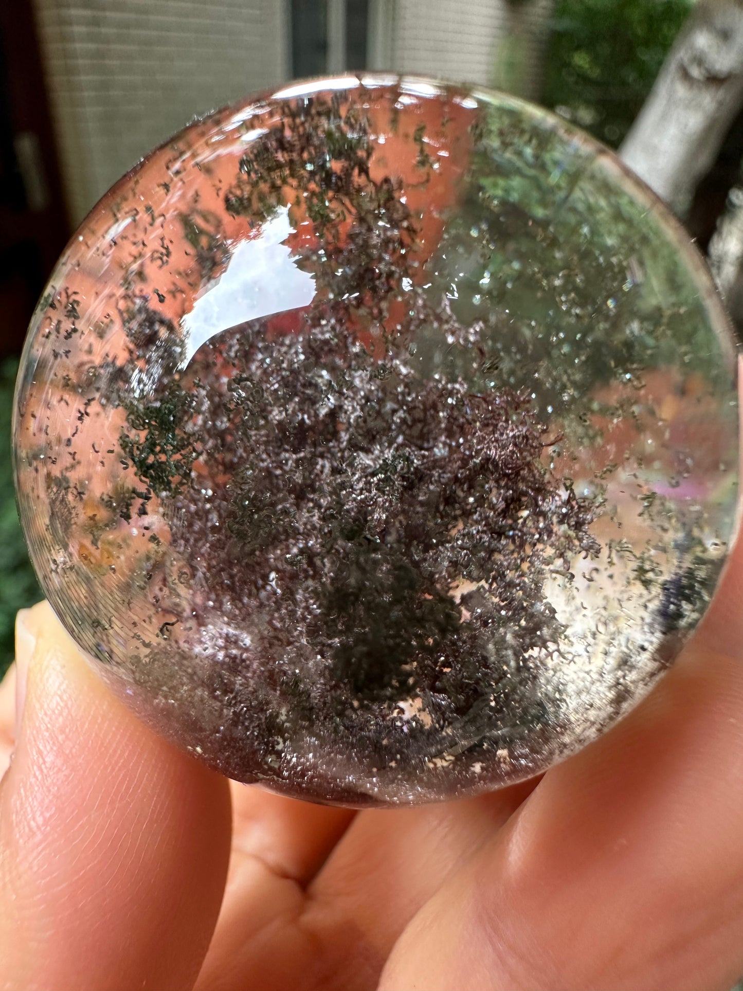 1.75" Rare Clear Purple&Green Phantom Quartz Crystals Sphere,Natural Garden Crystal Ball,Scenic Inclusion Quartz,Chlorite Included Crystal Orb