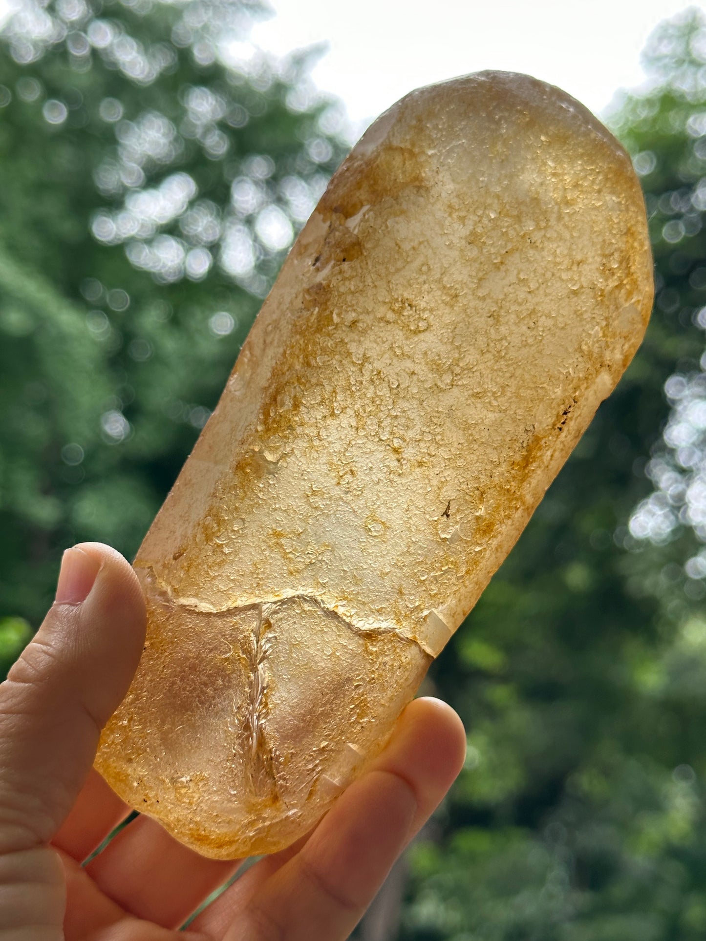 Natural Golden Surface River Tumbled Double Terminated Enhydro Quartz Crystal/Fenster Skeleton Crystal/Tangerine Quartz-599 g