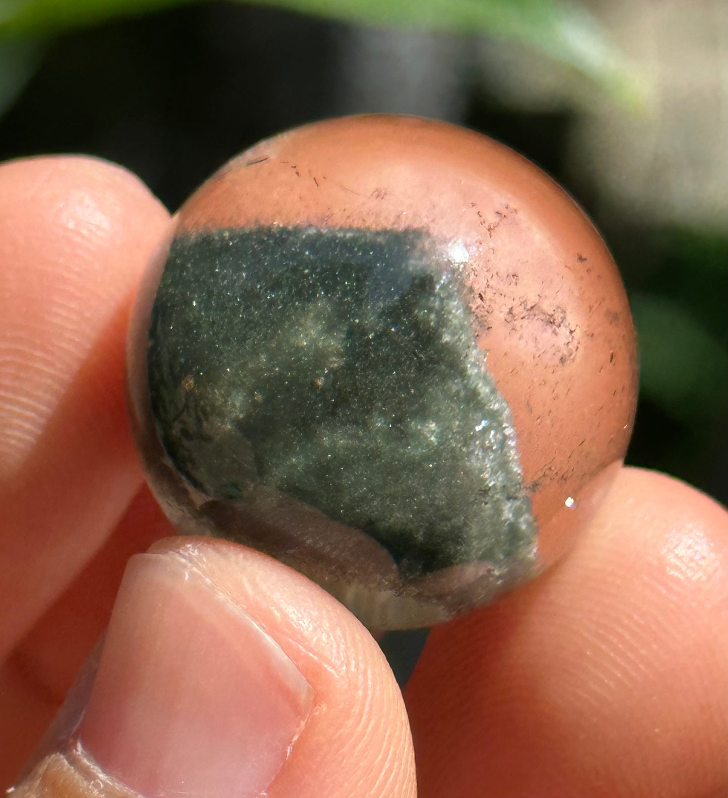 Rare Globular Green Phantom Pyramid Included In Quartz Crystal Sphere