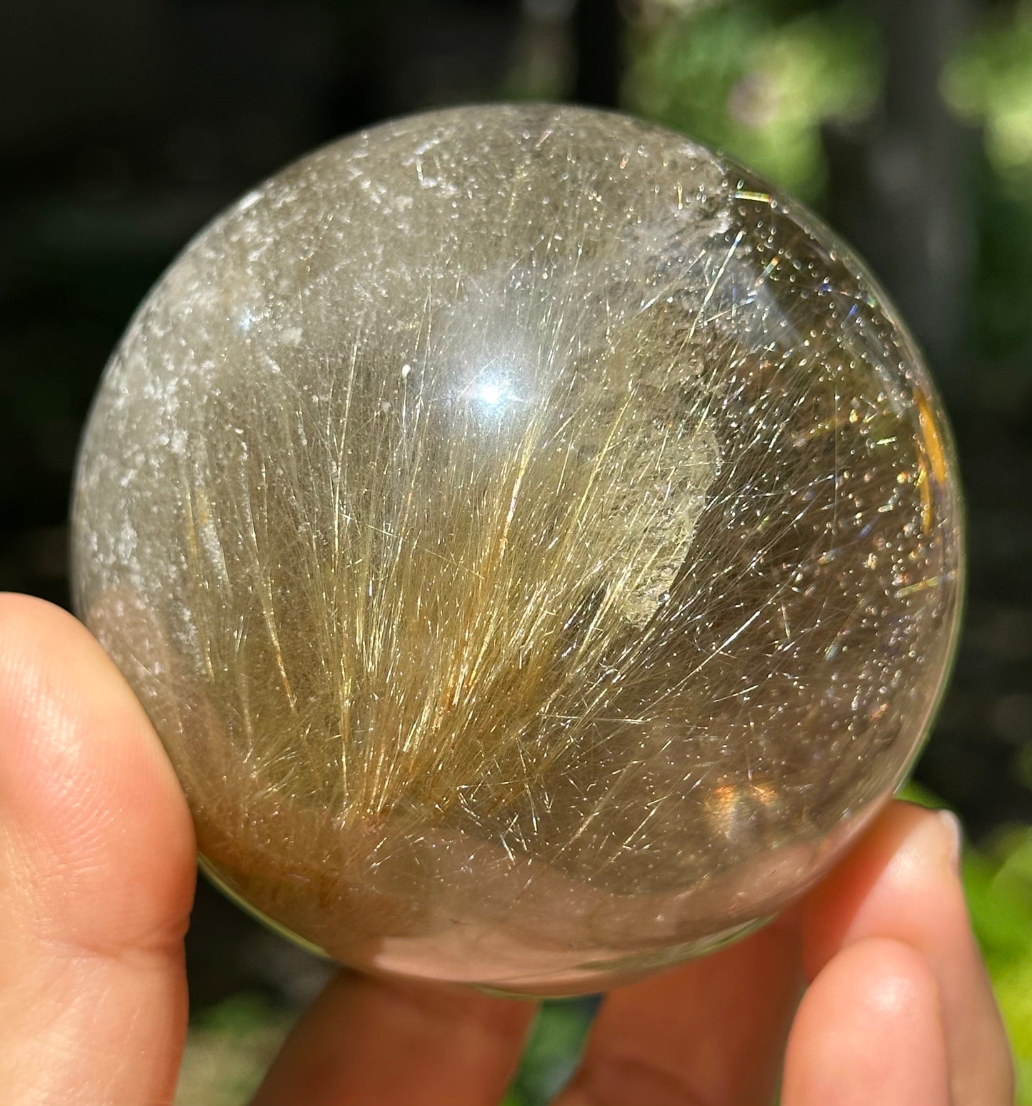 2.7" Rare Clear Golden Rutile Quartz Crystal Sphere/Golden Needles Included in Crystal/Rutilated Inclusion Crystal Ball/Energy-69 mm