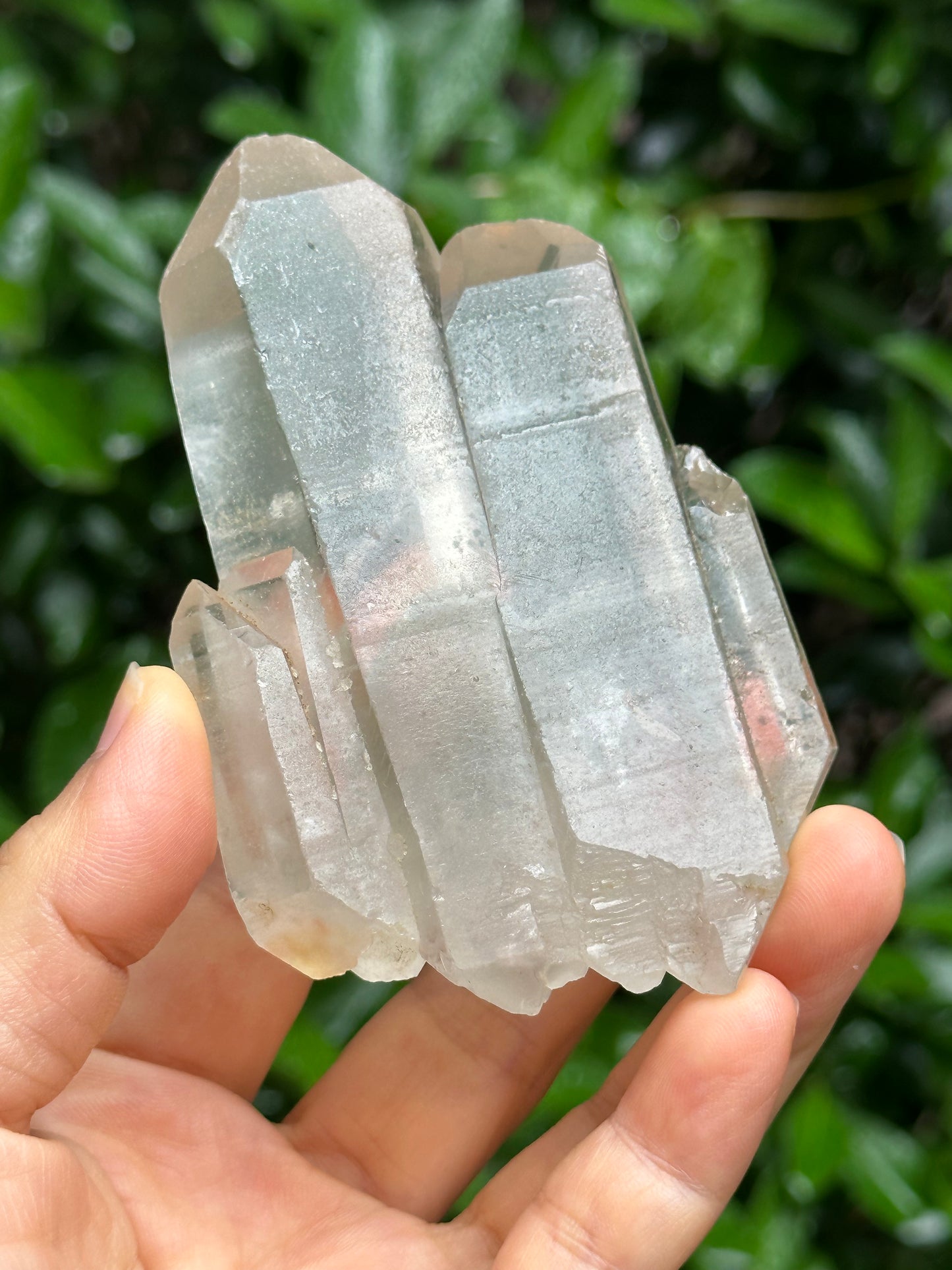 Rare Tabular Multiple Double Terminated Quartz Crystals with Light Green Phantom Included,Chlorite Pyramid Including