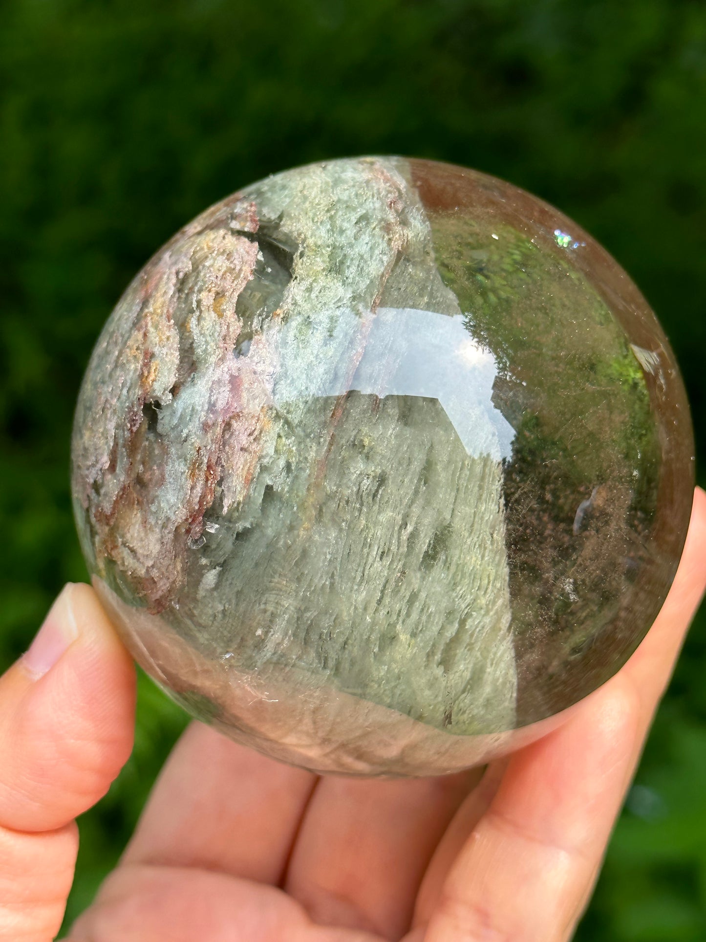 2.68" Rare Large Green Phantom Pyramid Included In Quartz Crystal Sphere,Garden Quartz,Scenic Crystal Ball-68 mm