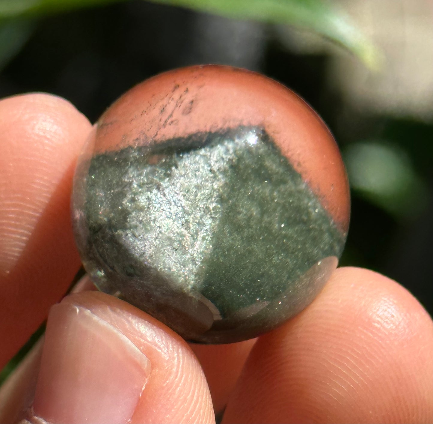 Rare Globular Green Phantom Pyramid Included In Quartz Crystal Sphere