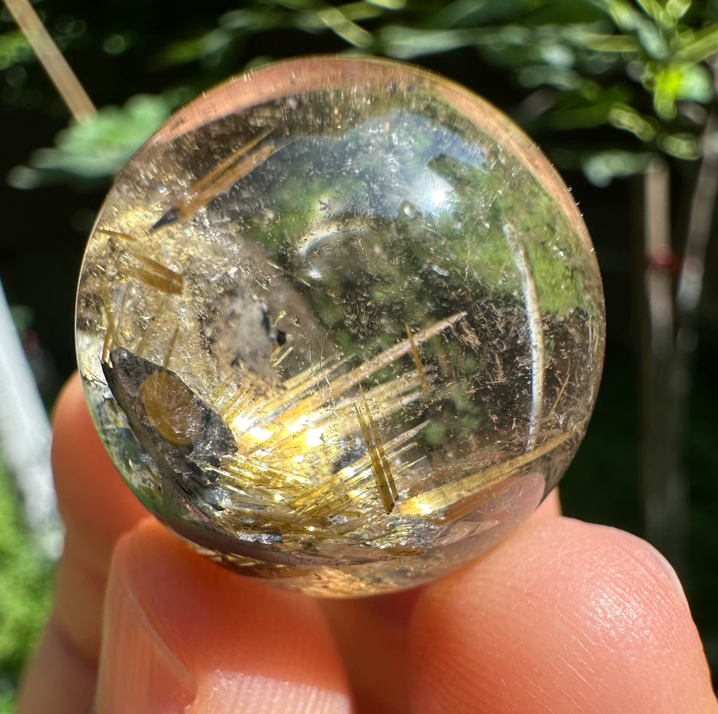 Shining Golden Flower Star Rutile Quartz Sphere/Golden Threads Included in Crystal Bead/Gold Needles Inside Crystal Ball-22.5 mm