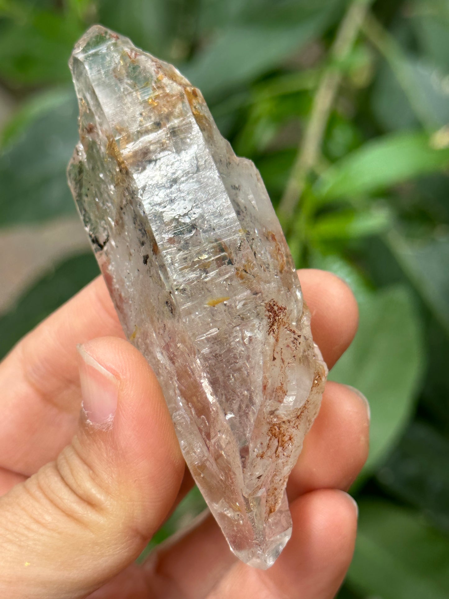 Rainbow Enhydro Crystal Double Terminated Skeletal Quartz Crystal Cluster with Moving Liquid Bubble Included in Crystal/Energy Quartz-83*29*24 mm 62 g