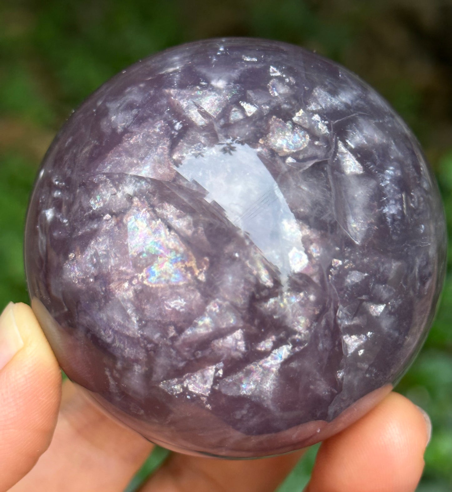 2.24" Purple Tats Fluorite Crystal Quartz Sphere with Rainbow Triangular Mica included/Yellow Fluorite Ball/Healing Stone/Reiki/Chakra/Zen