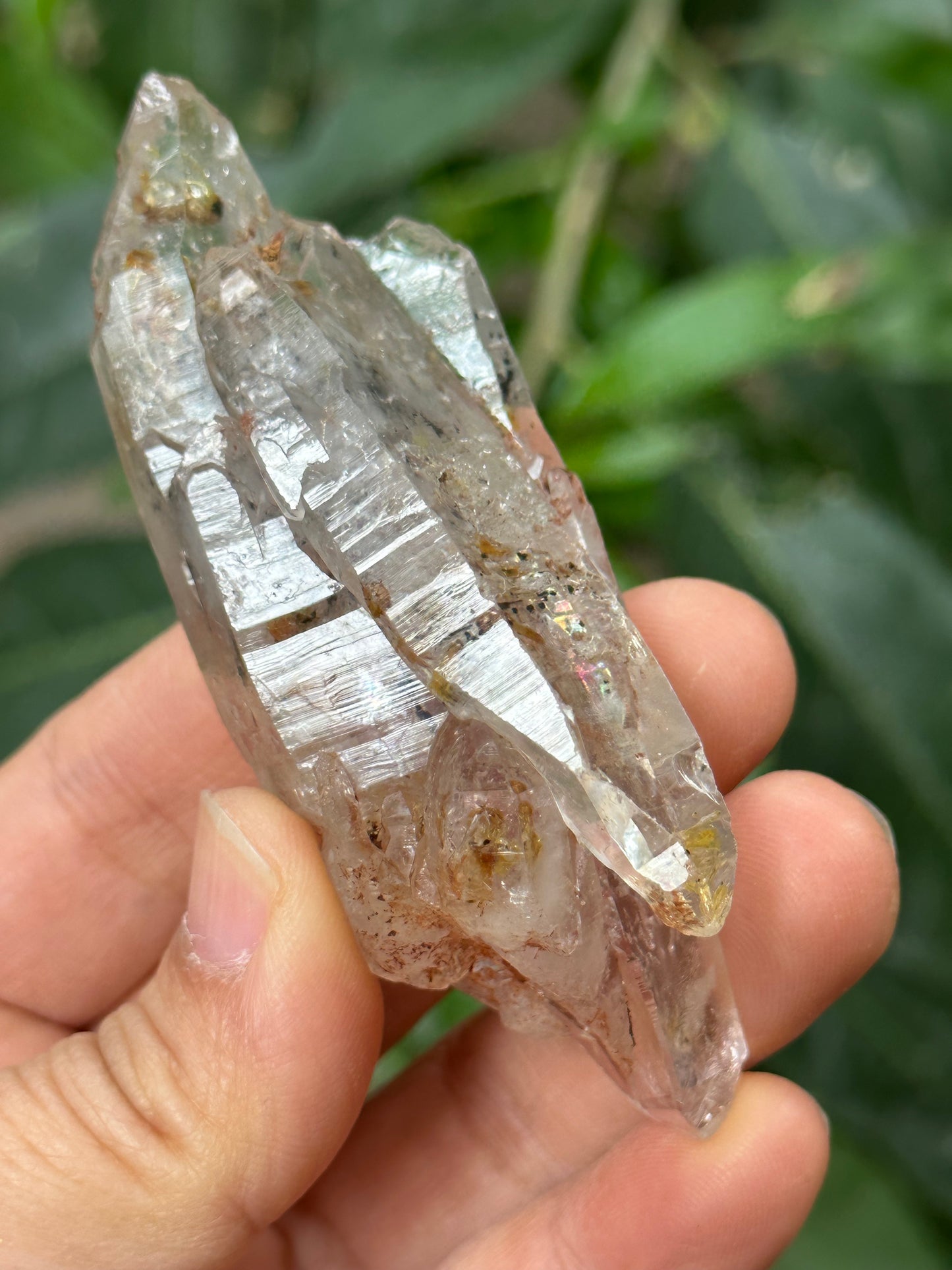 Rainbow Enhydro Crystal Double Terminated Skeletal Quartz Crystal Cluster with Moving Liquid Bubble Included in Crystal/Energy Quartz-83*29*24 mm 62 g