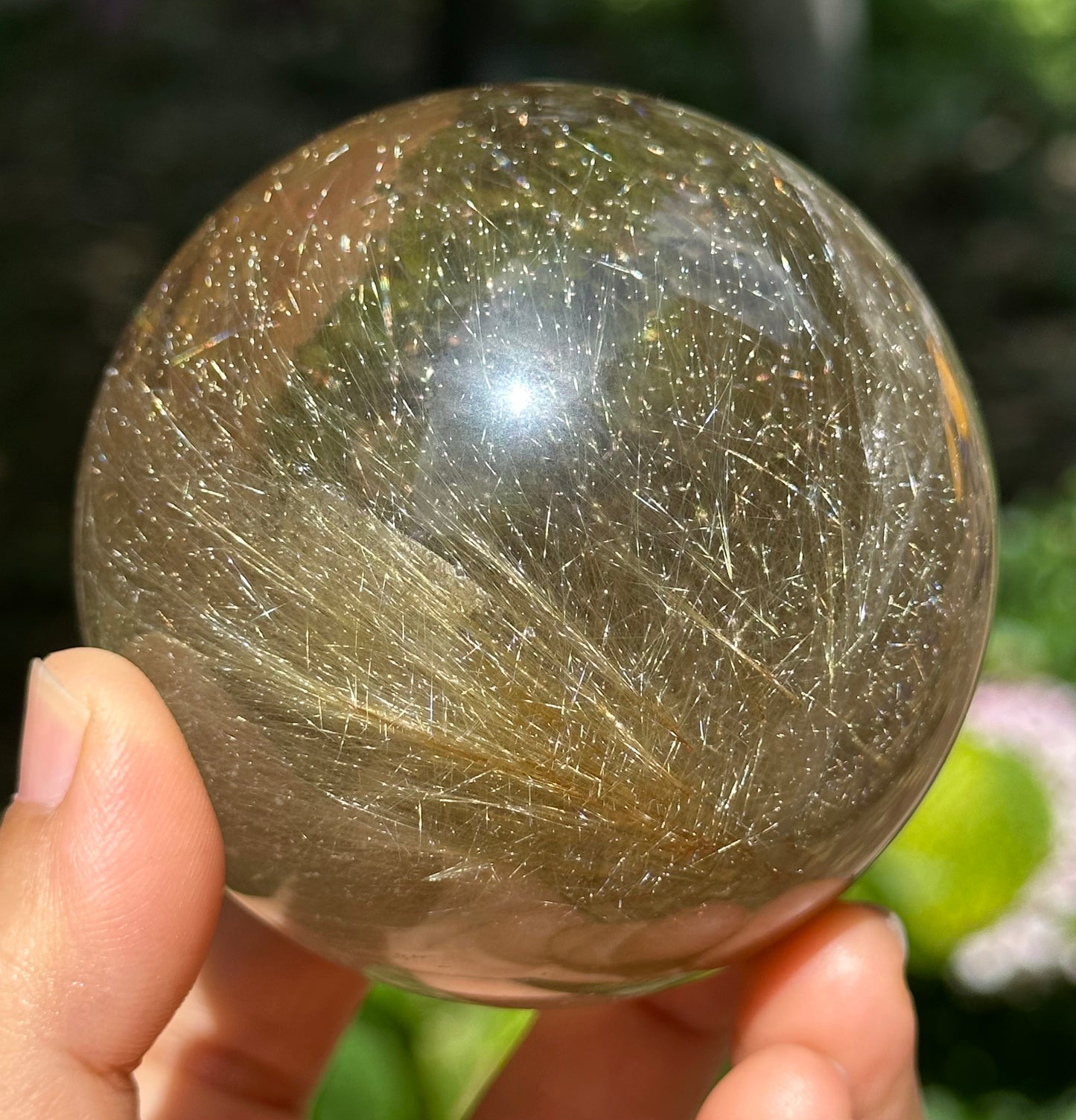 2.7" Rare Clear Golden Rutile Quartz Crystal Sphere/Golden Needles Included in Crystal/Rutilated Inclusion Crystal Ball/Energy-69 mm