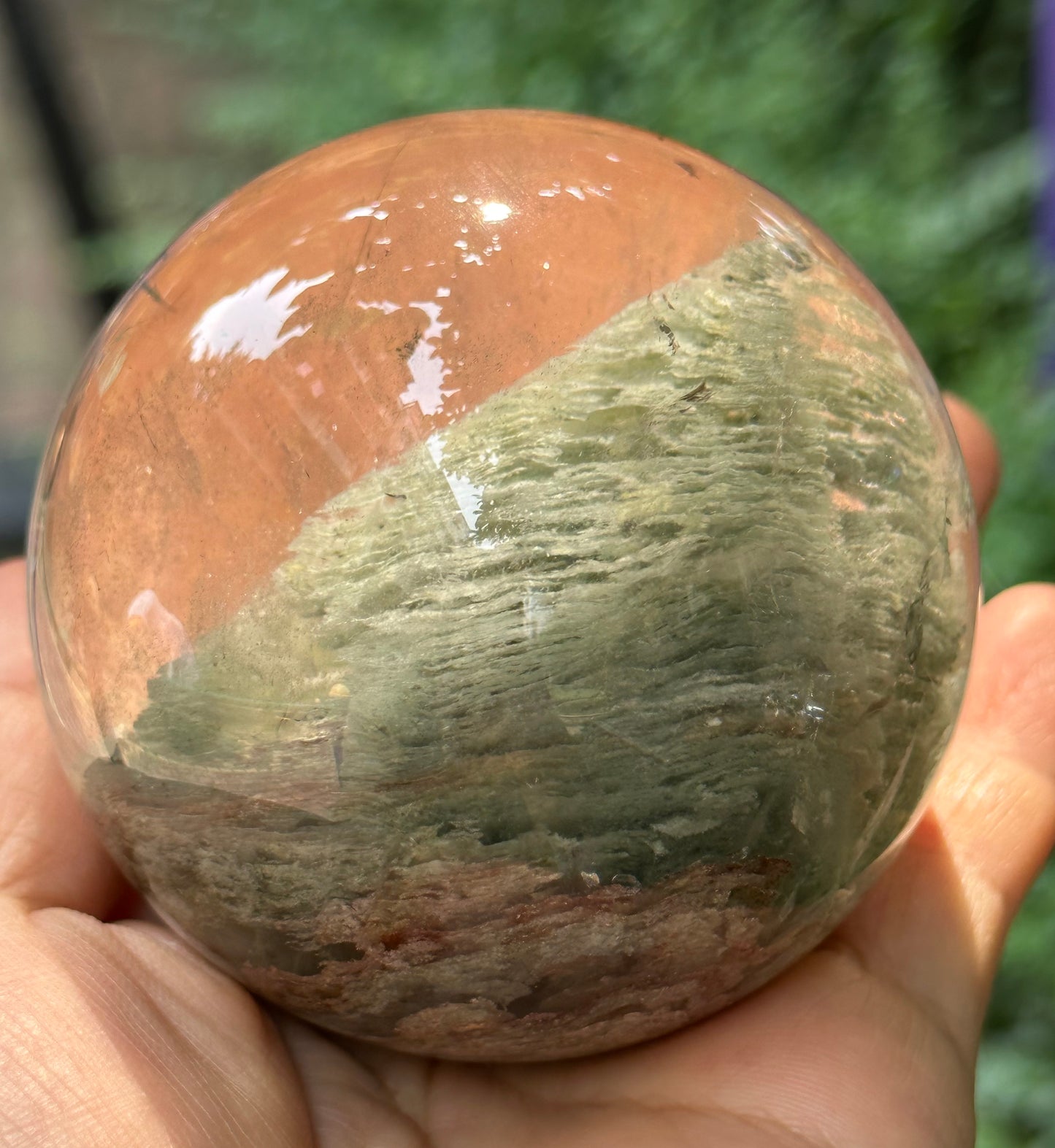 2.68" Rare Large Green Phantom Pyramid Included In Quartz Crystal Sphere,Garden Quartz,Scenic Crystal Ball-68 mm